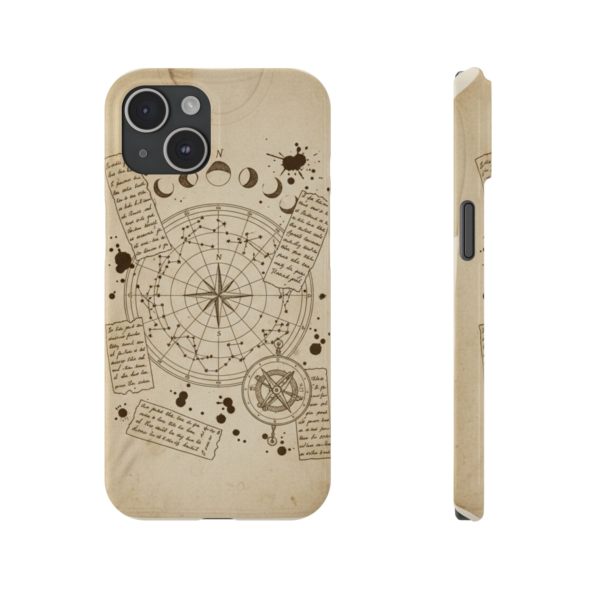 Dark Academia Celestial Map Phone Case — Vintage Fountain Pen Ink & Poetry Design