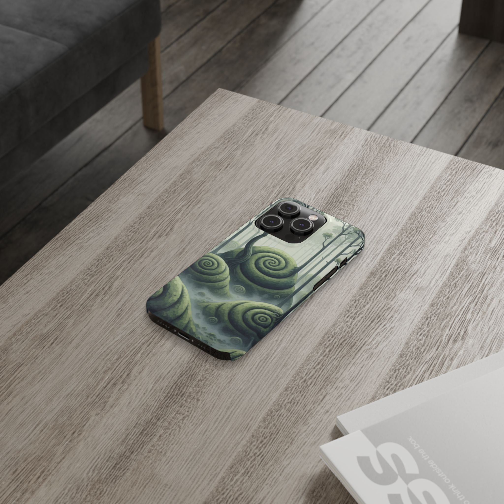 Mystical Forest Slim Phone Case — Dreamy Studio Ghibli‑Style Foggy Hills