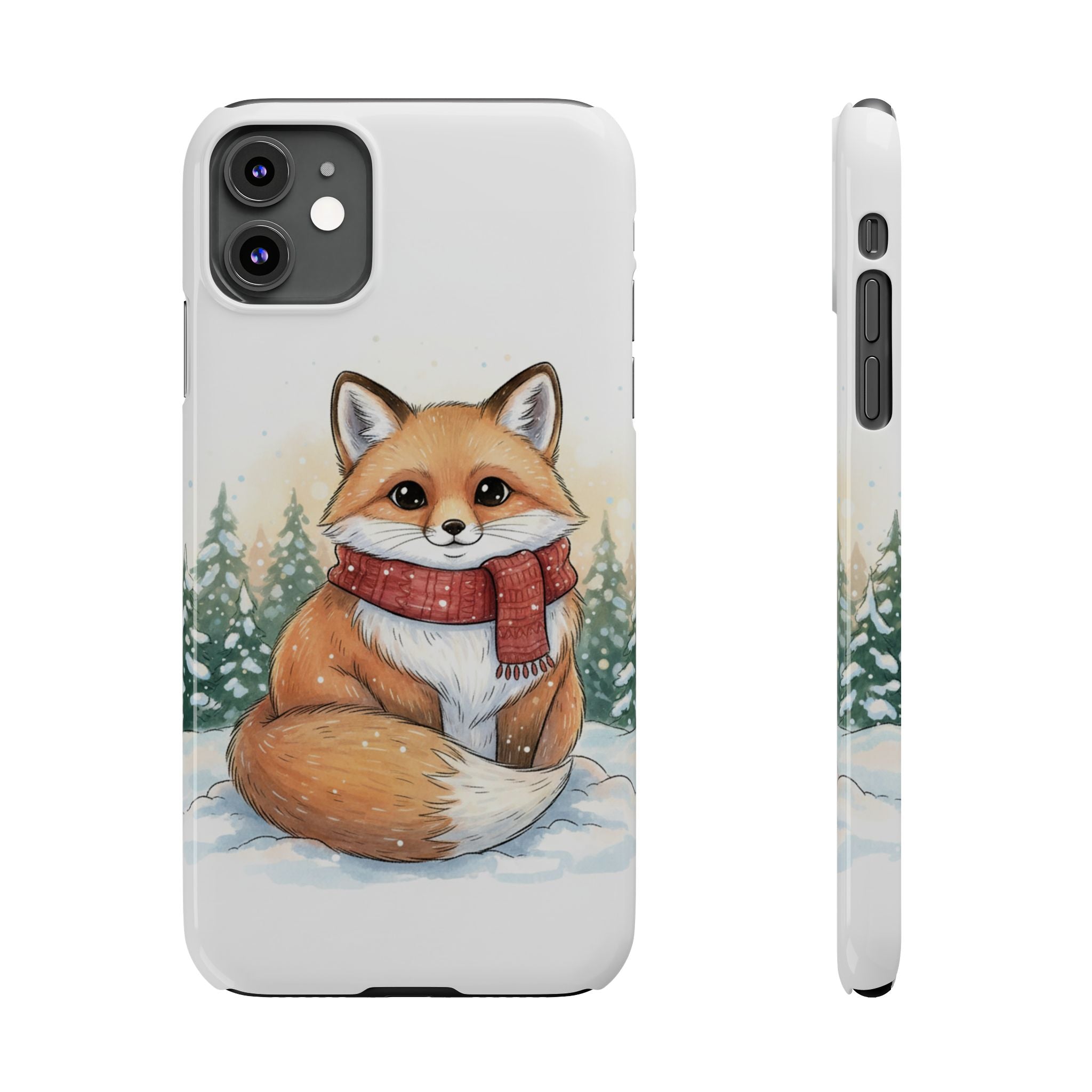 Cute Fluffy Fox Christmas Phone Case — Storybook Winter Fox in Scarf