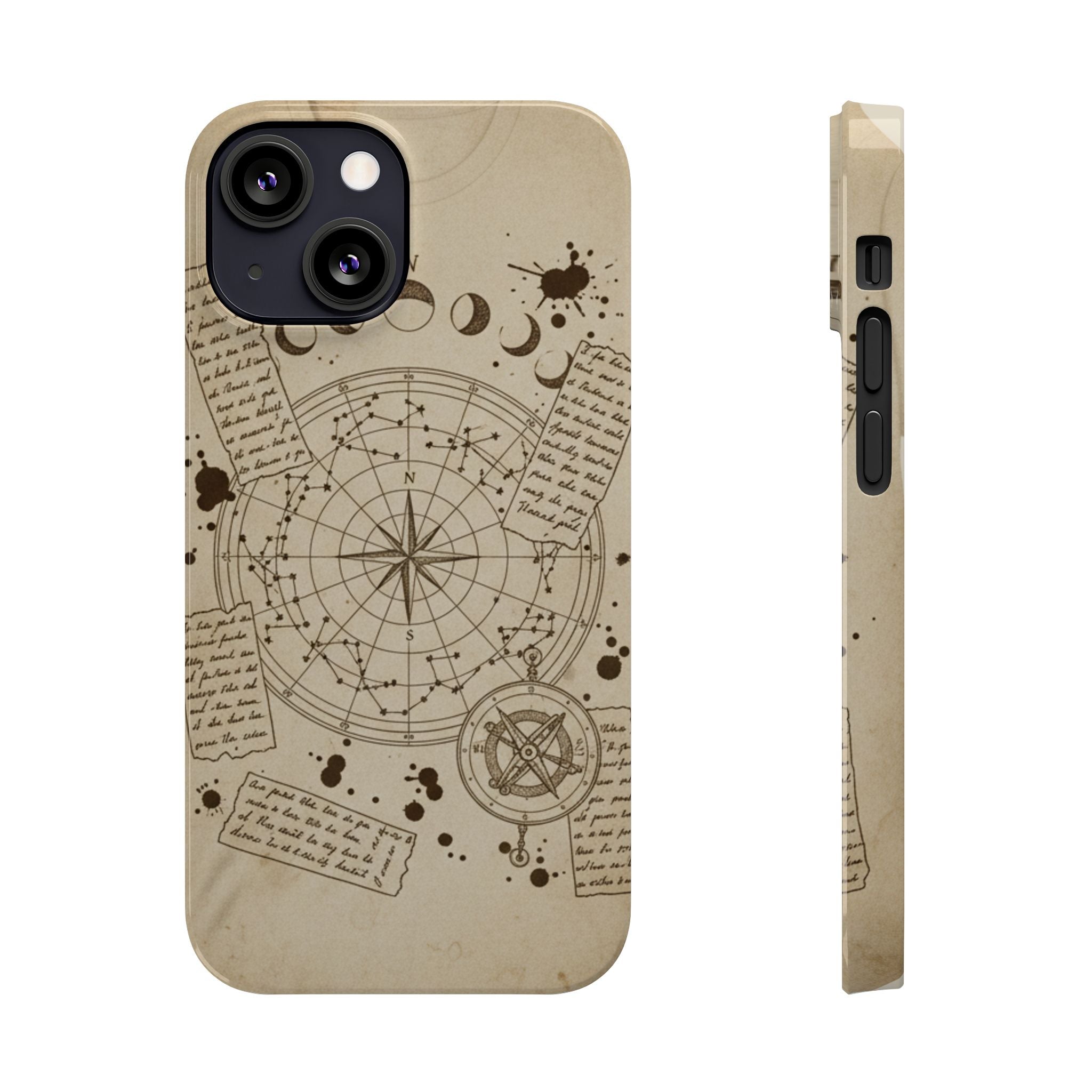 Dark Academia Celestial Map Phone Case — Vintage Fountain Pen Ink & Poetry Design