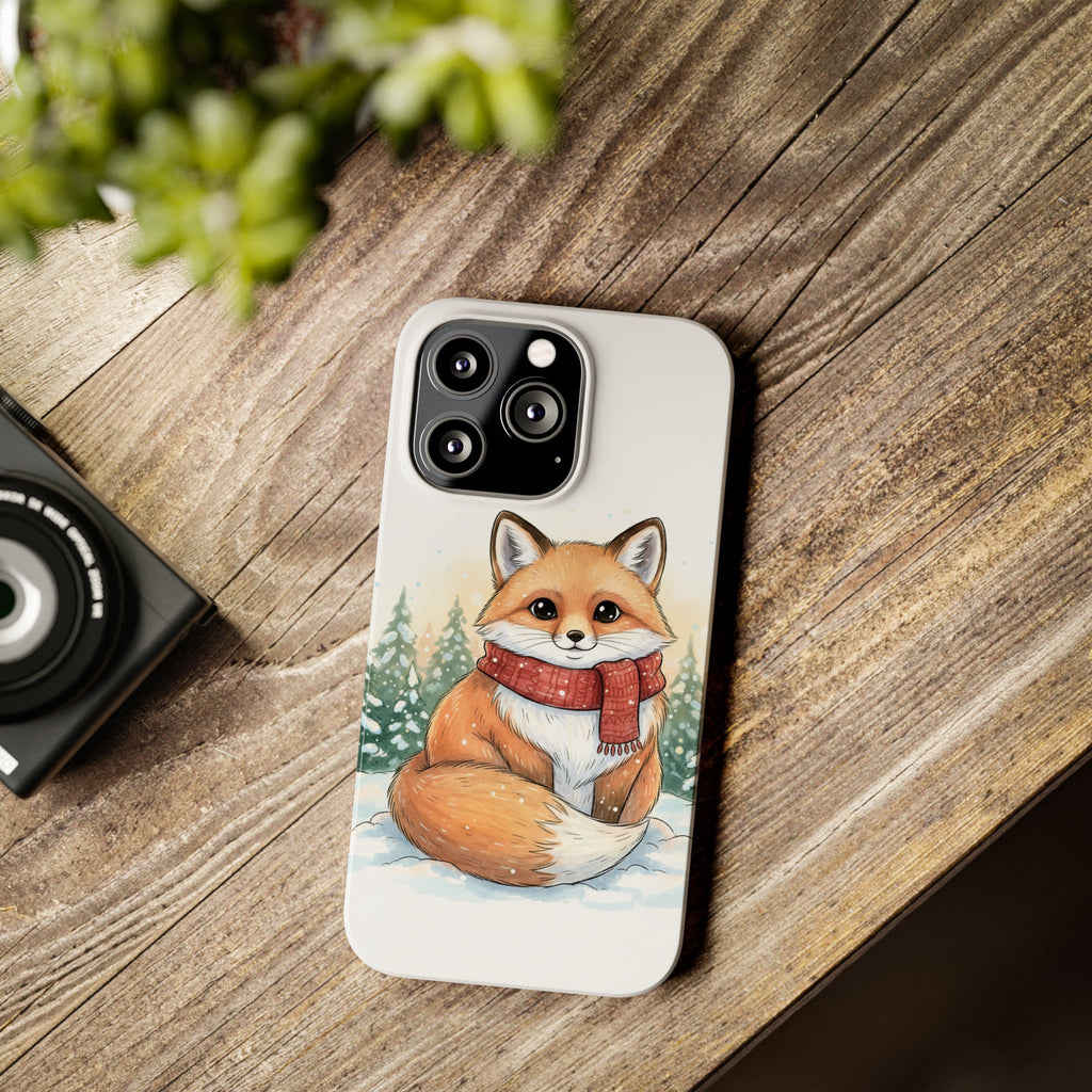 Cute Fluffy Fox Christmas Phone Case — Storybook Winter Fox in Scarf