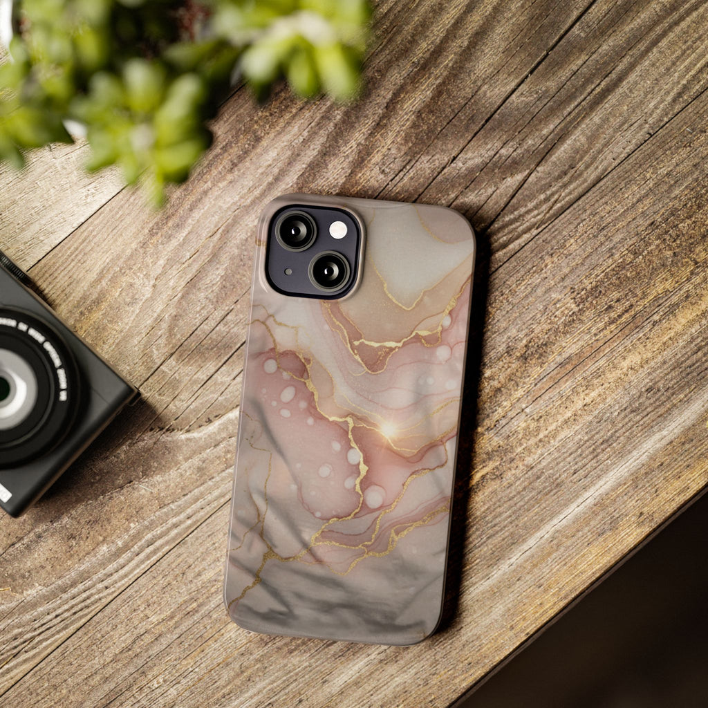 Marble Luxe Slim Phone Case — Pink & Gold Abstract Design