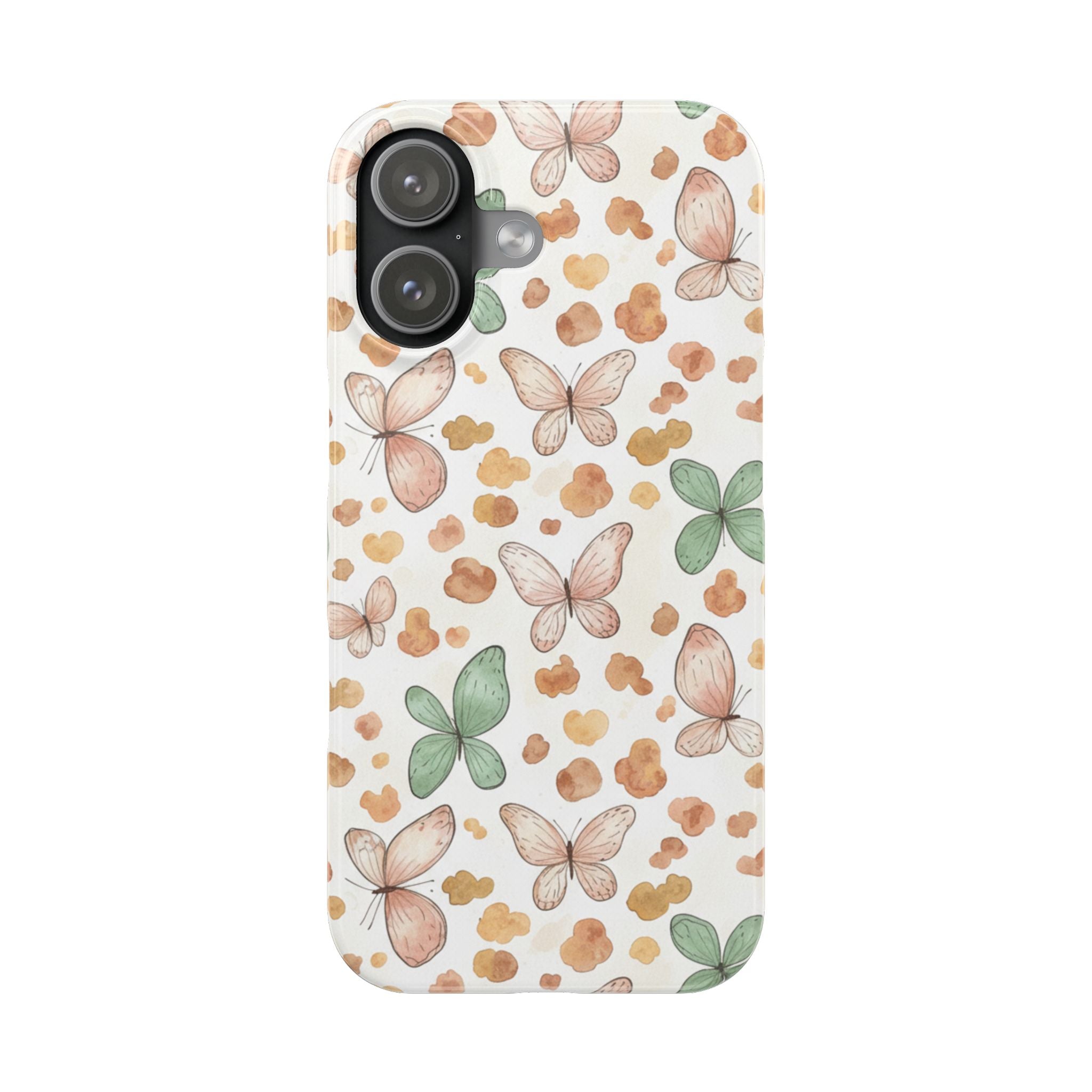 Cottagecore Butterfly & Deer Spots Slim Phone Case — Pastel Watercolor Storybook Pattern