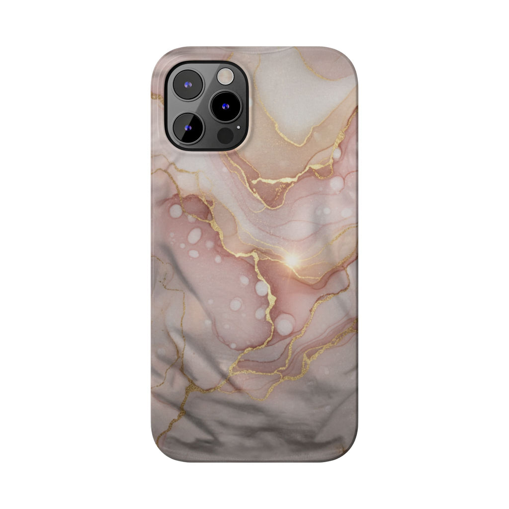 Marble Luxe Slim Phone Case — Pink & Gold Abstract Design