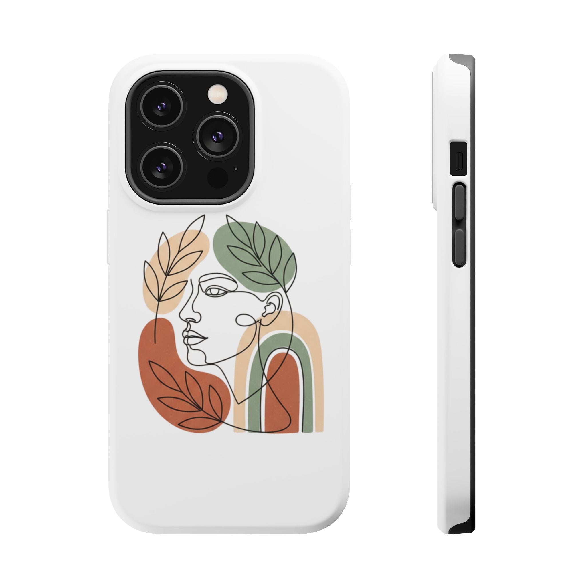 Boho Line-Face Phone Case — Terracotta Sage Minimalist Matte