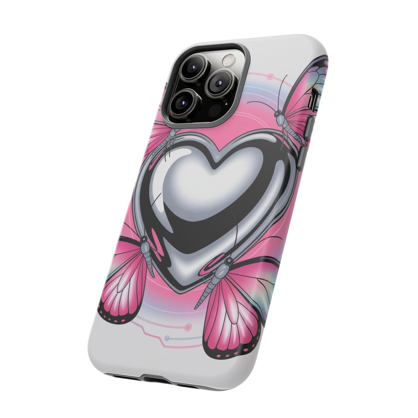 Phone Case - Y2K Aesthetic Chrome Hearts and Butterflies, Cybercore 2000s Vibe