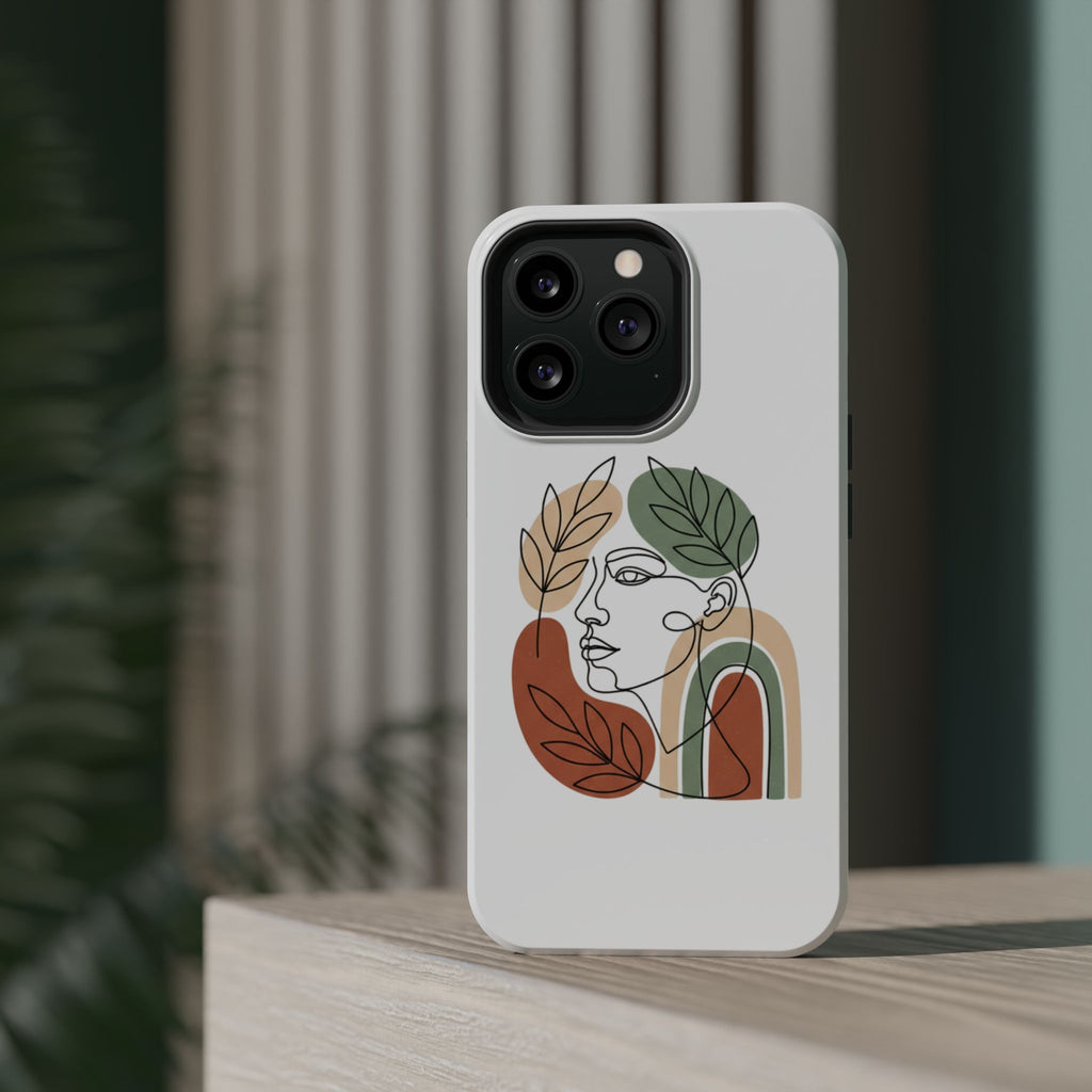Boho Line-Face Phone Case — Terracotta Sage Minimalist Matte