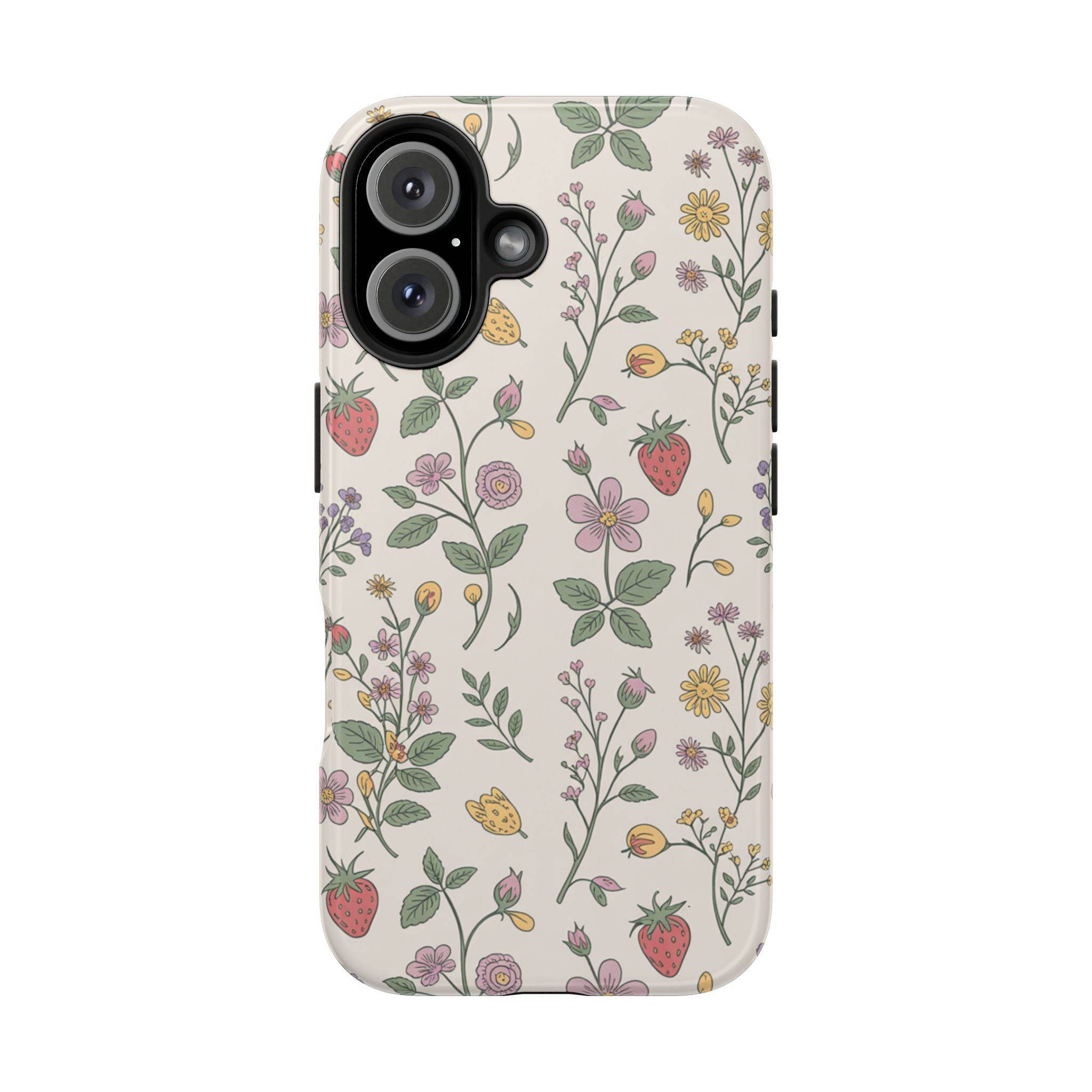 Phone Cases - Cottagecore Wildflower and Strawberry Vintage Botanical Pattern