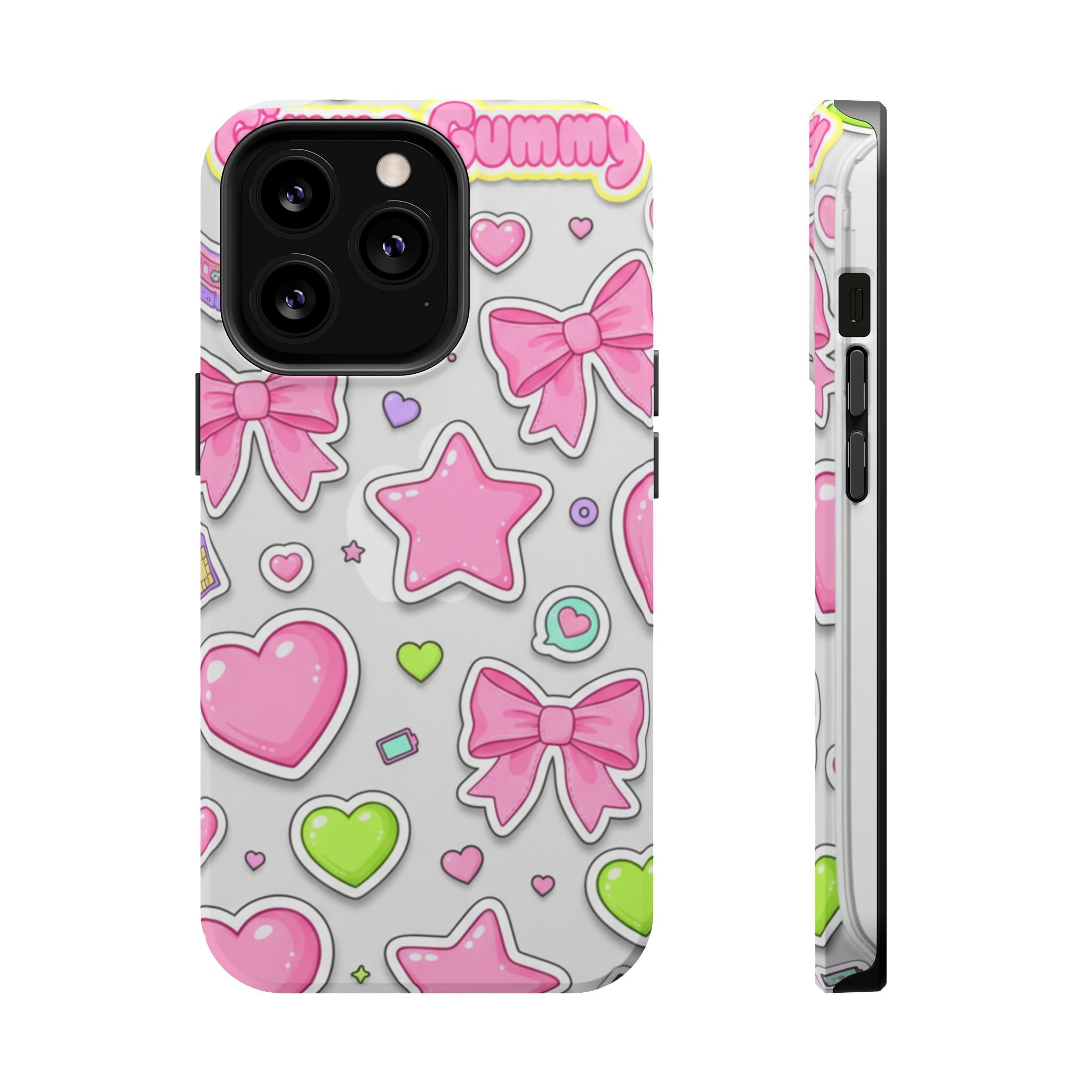 Gimme Gummy Pastel Phone Case — Pink Bows & Lime Hearts Y2K Design