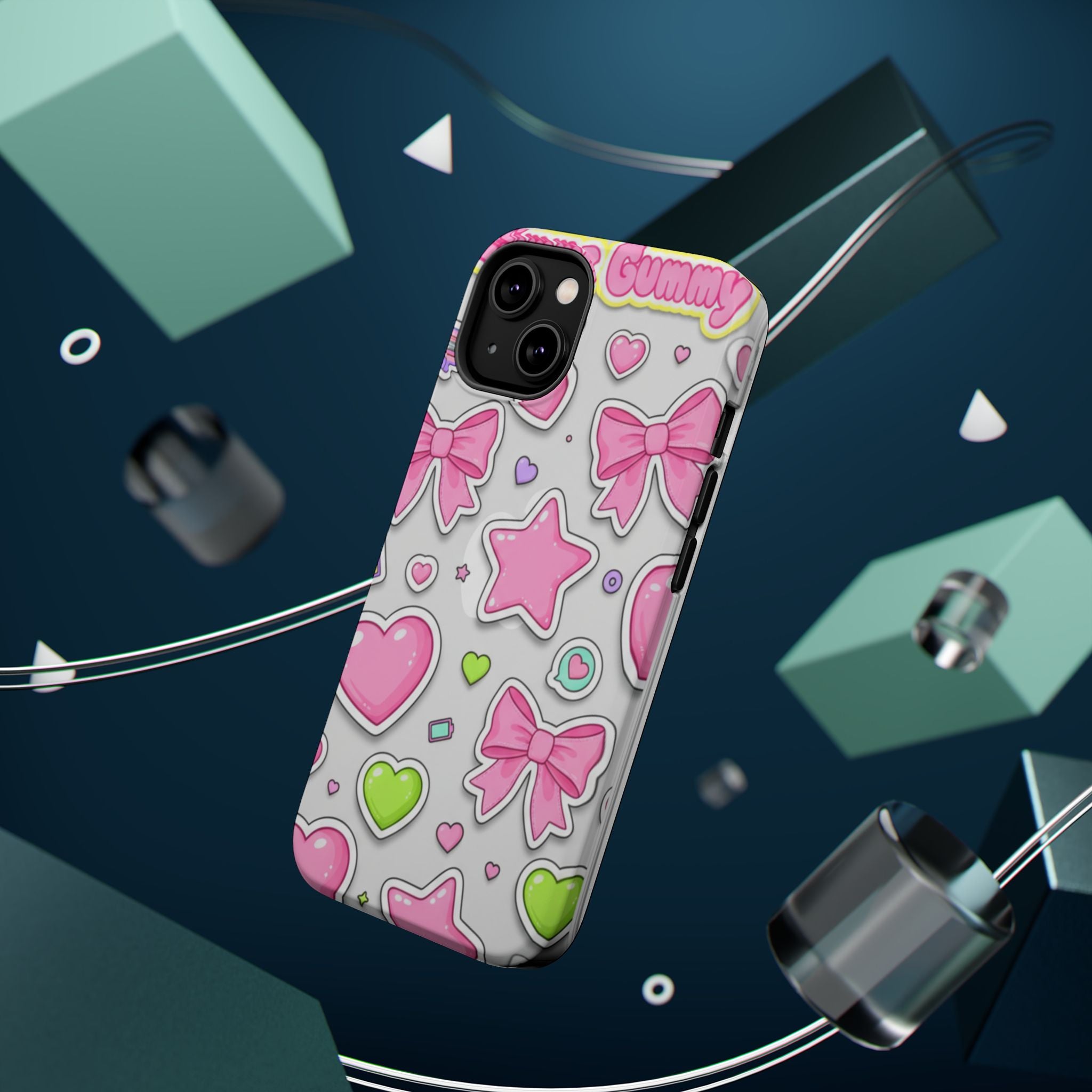 Gimme Gummy Pastel Phone Case — Pink Bows & Lime Hearts Y2K Design