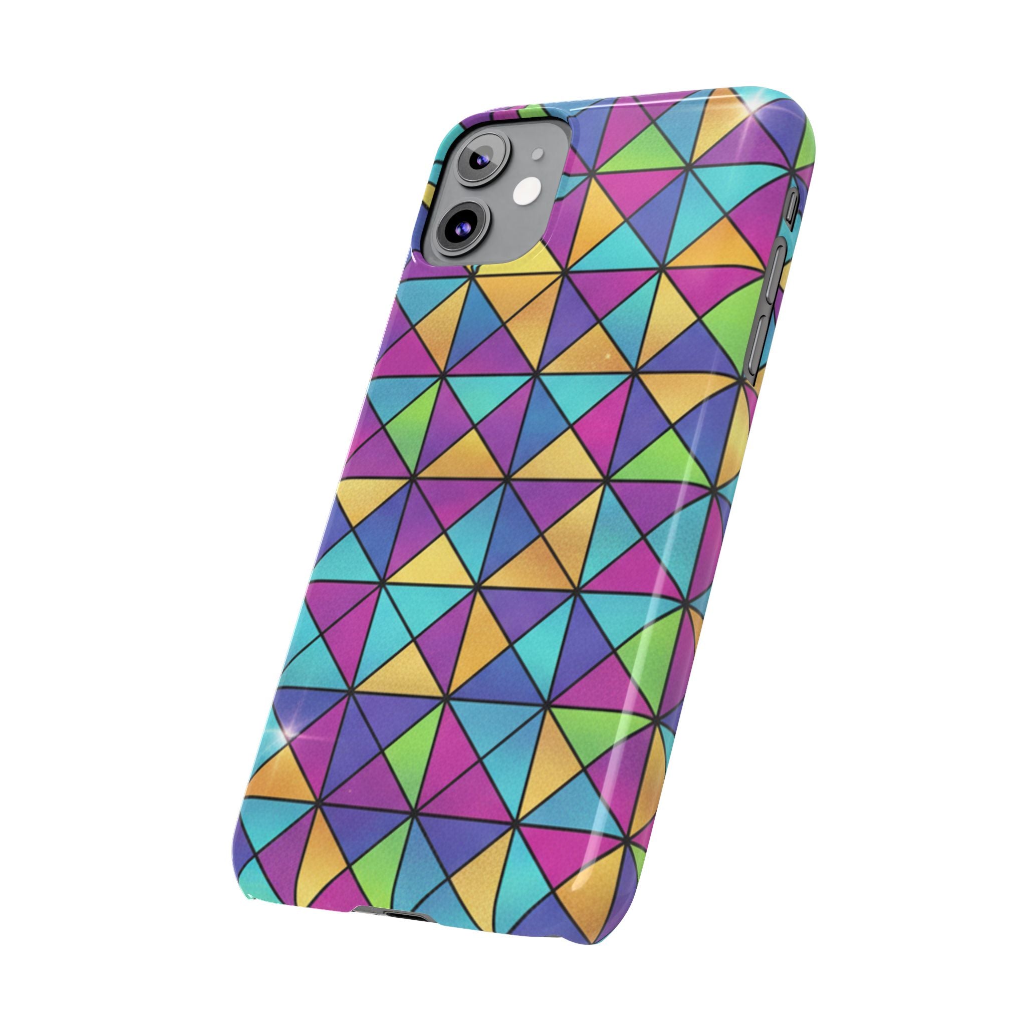 Holographic Iridescent Geometric Phone Case — Rainbow Foil Shard Design