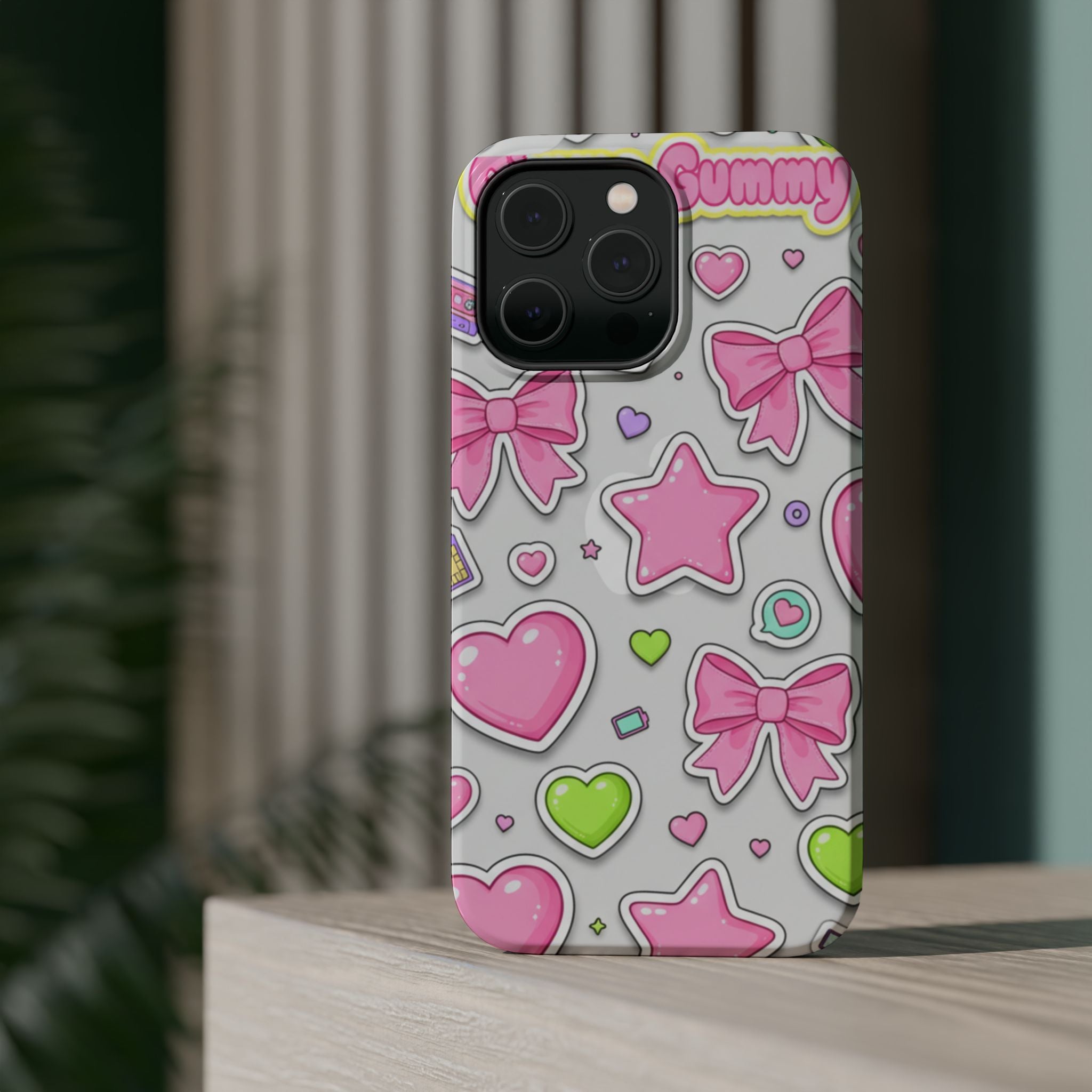Gimme Gummy Pastel Phone Case — Pink Bows & Lime Hearts Y2K Design