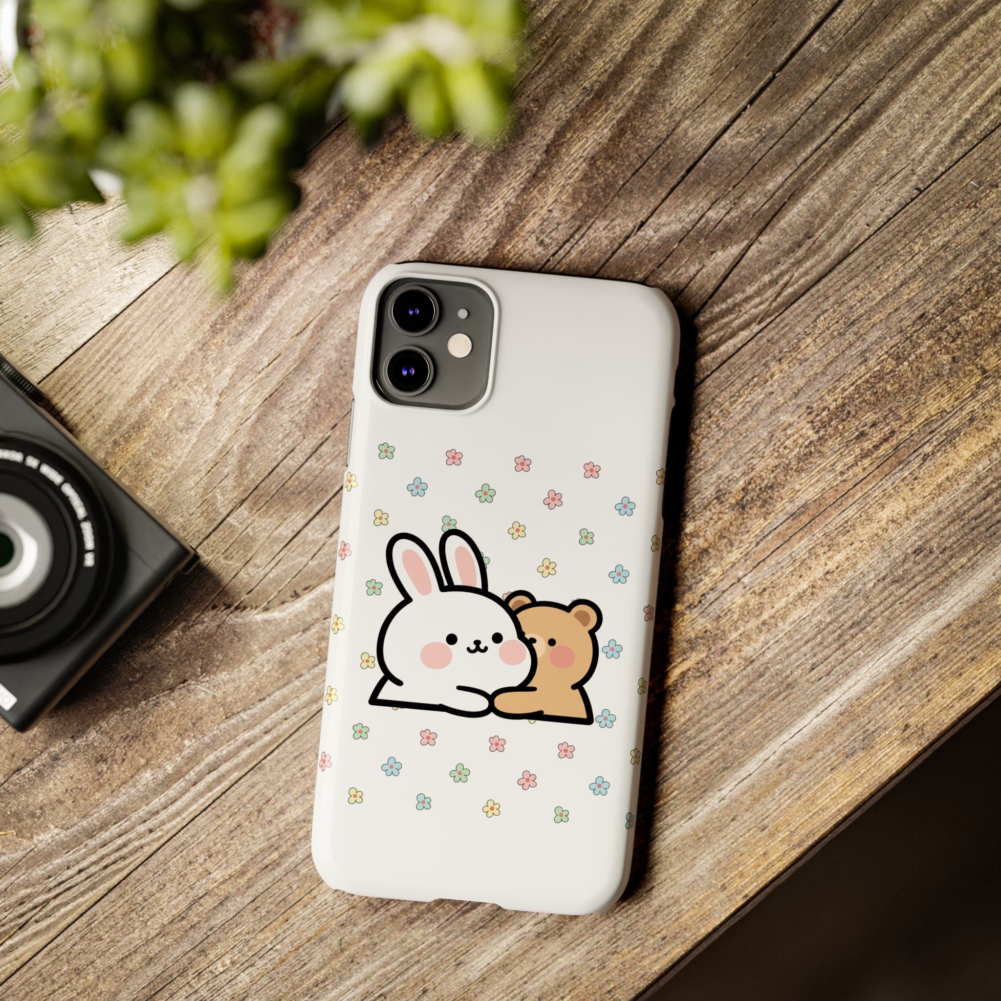 Bunny & Bear Besties: Kawaii Minimalist Doodle Phone Case | Soft Aesthetic Japanese Art Tech Accessory