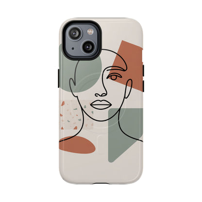 Phone Case - Minimalist Abstract Art Face Design - Sage Green and Terracotta Colors