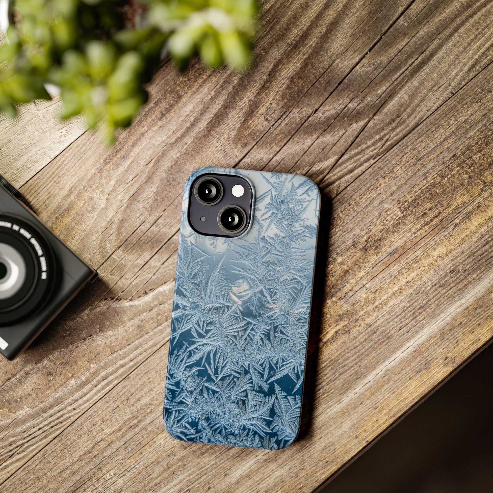 Frosted Window Macro Slim Phone Case — Blue Silver Ice Crystal Texture