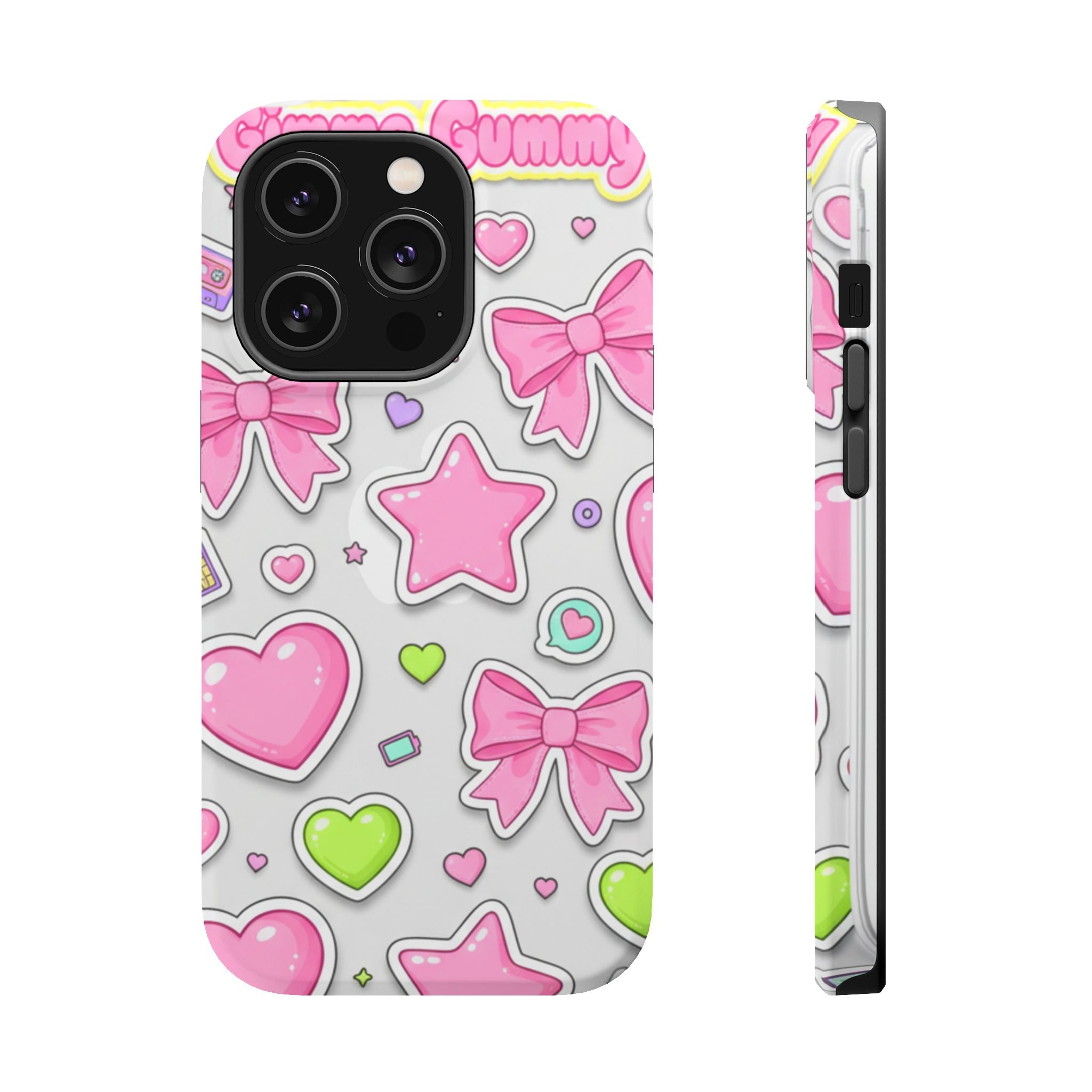 Gimme Gummy Pastel Phone Case — Pink Bows & Lime Hearts Y2K Design