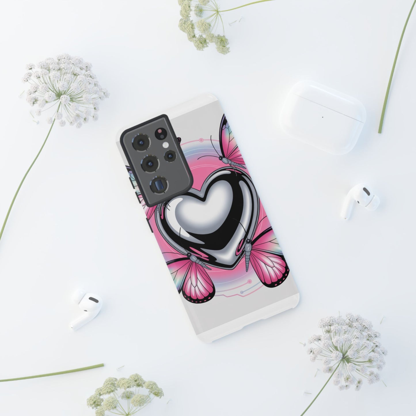 Phone Case - Y2K Aesthetic Chrome Hearts and Butterflies, Cybercore 2000s Vibe