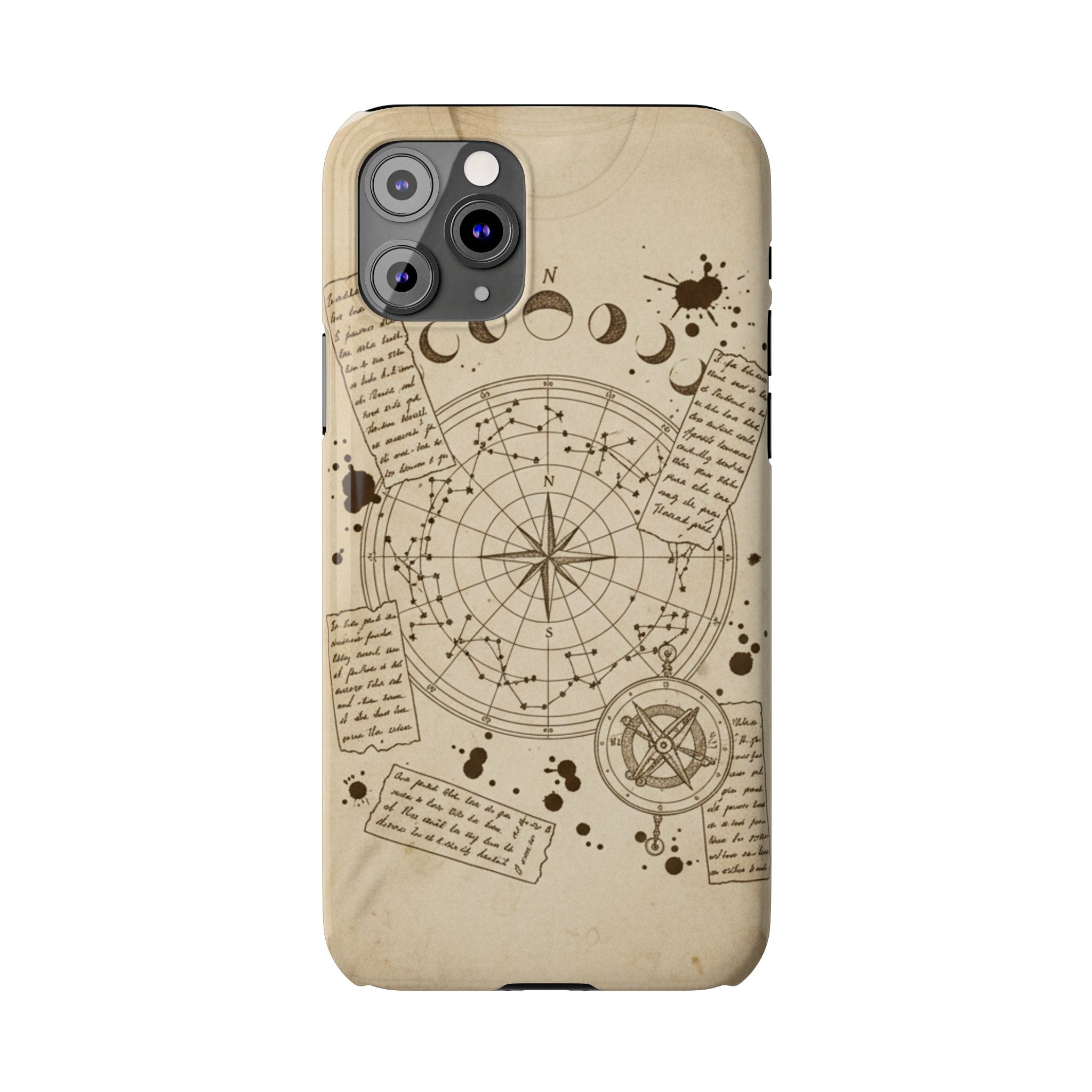 Dark Academia Celestial Map Phone Case — Vintage Fountain Pen Ink & Poetry Design