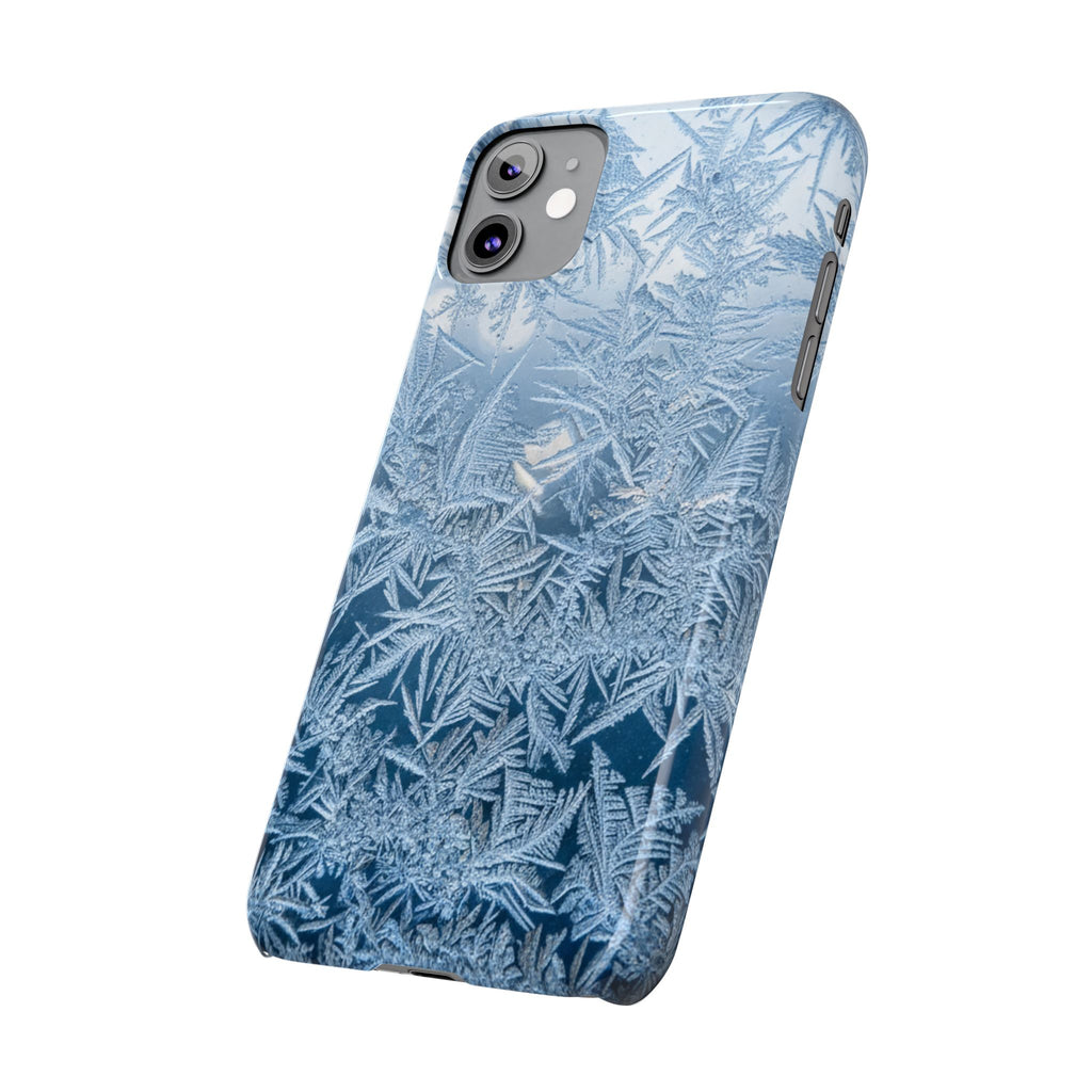 Frosted Window Macro Slim Phone Case — Blue Silver Ice Crystal Texture