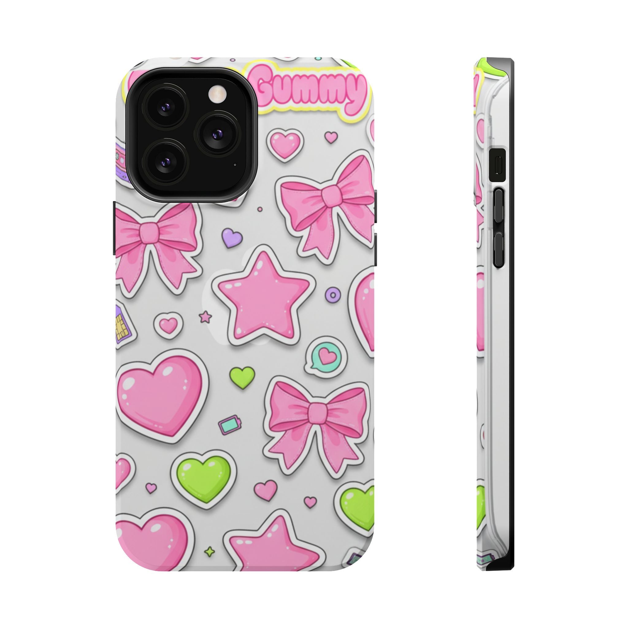Gimme Gummy Pastel Phone Case — Pink Bows & Lime Hearts Y2K Design