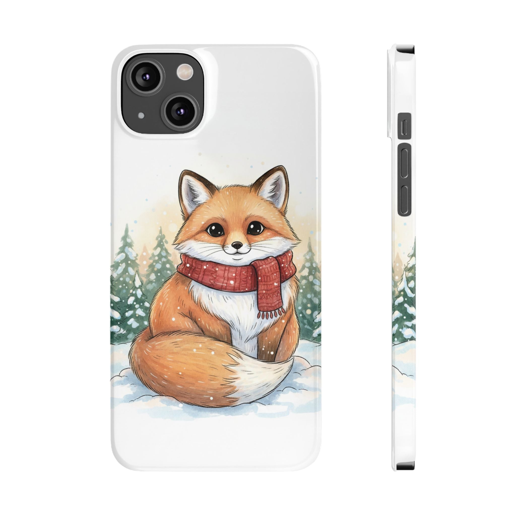 Cute Fluffy Fox Christmas Phone Case — Storybook Winter Fox in Scarf