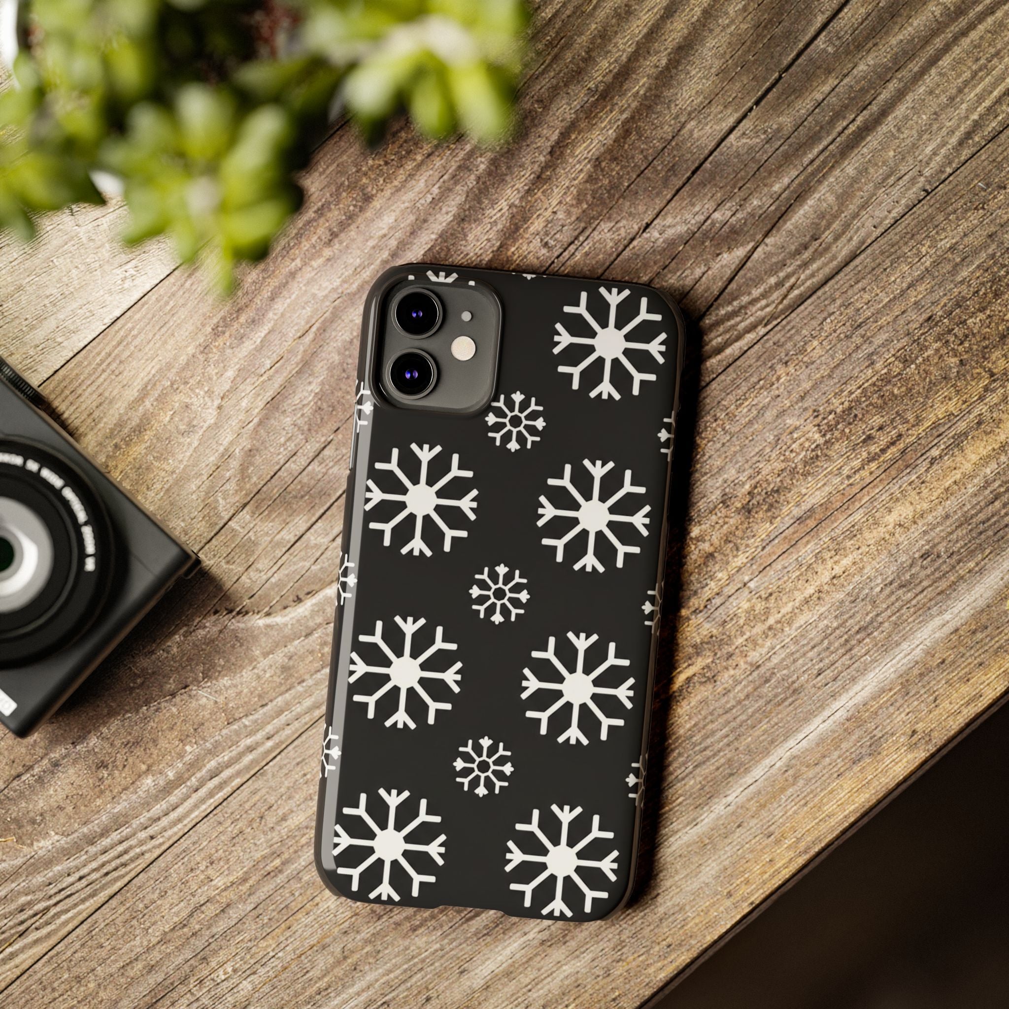 Slim Phone Case — Black & White Symmetrical Snowflake Pattern