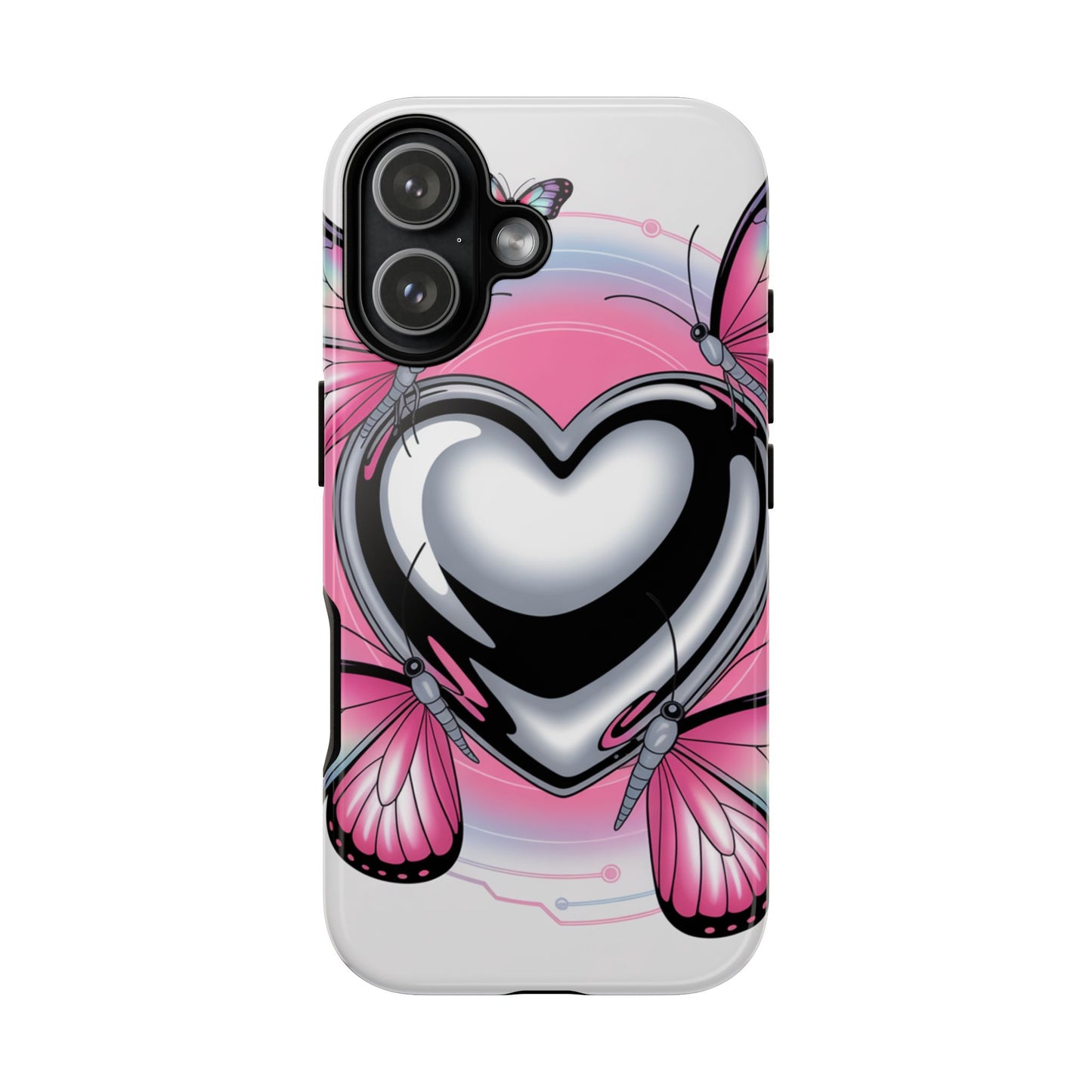 Phone Case - Y2K Aesthetic Chrome Hearts and Butterflies, Cybercore 2000s Vibe