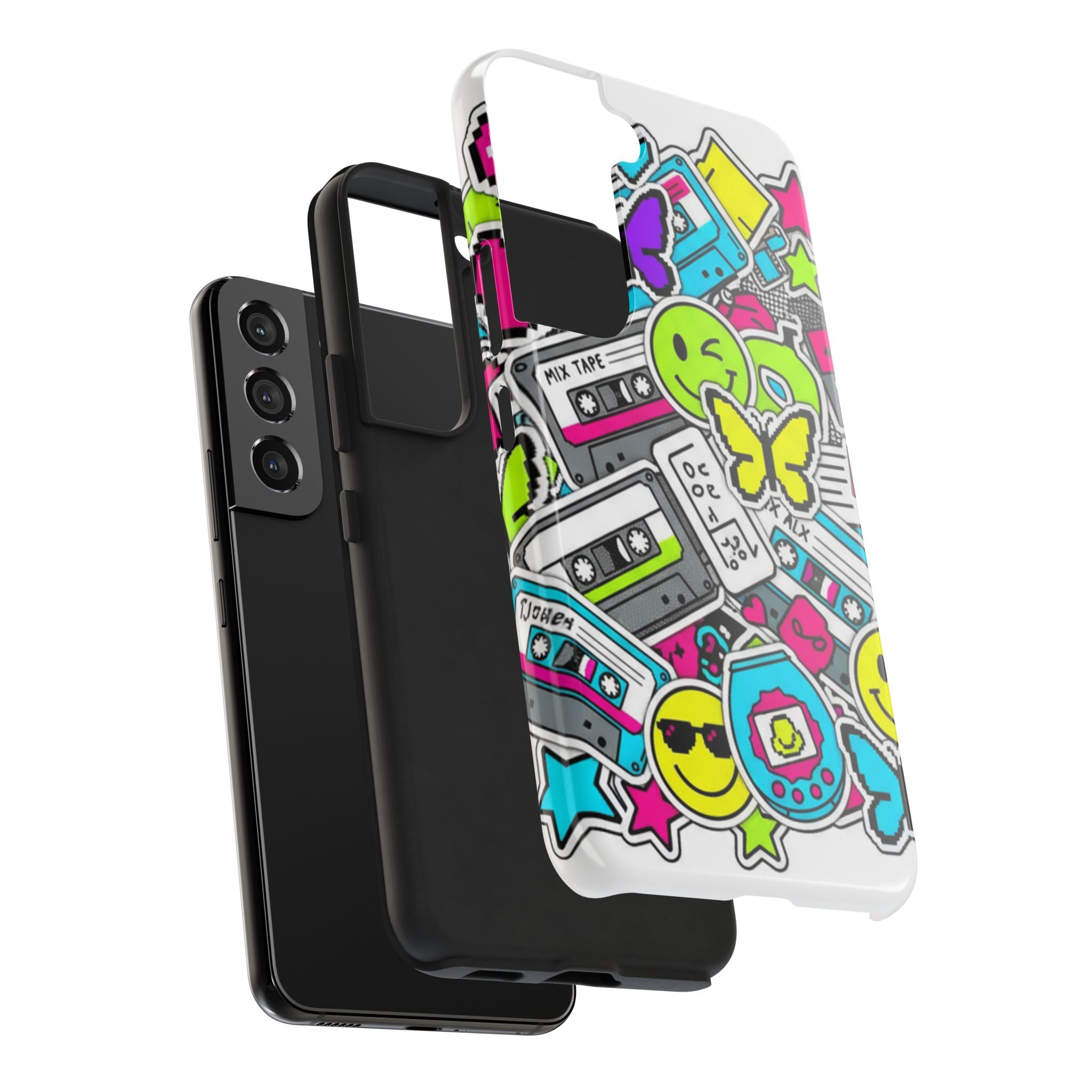 1990s 2000s Sticker Collage Tough Phone Case | Retro Tamagotchi Pixel Art Nostalgia