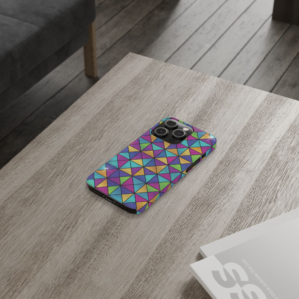 Holographic Iridescent Geometric Phone Case — Rainbow Foil Shard Design