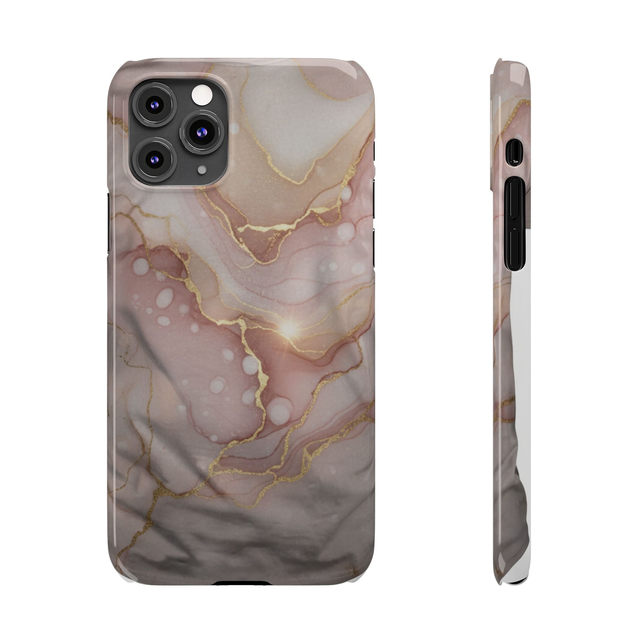 Marble Luxe Slim Phone Case — Pink & Gold Abstract Design