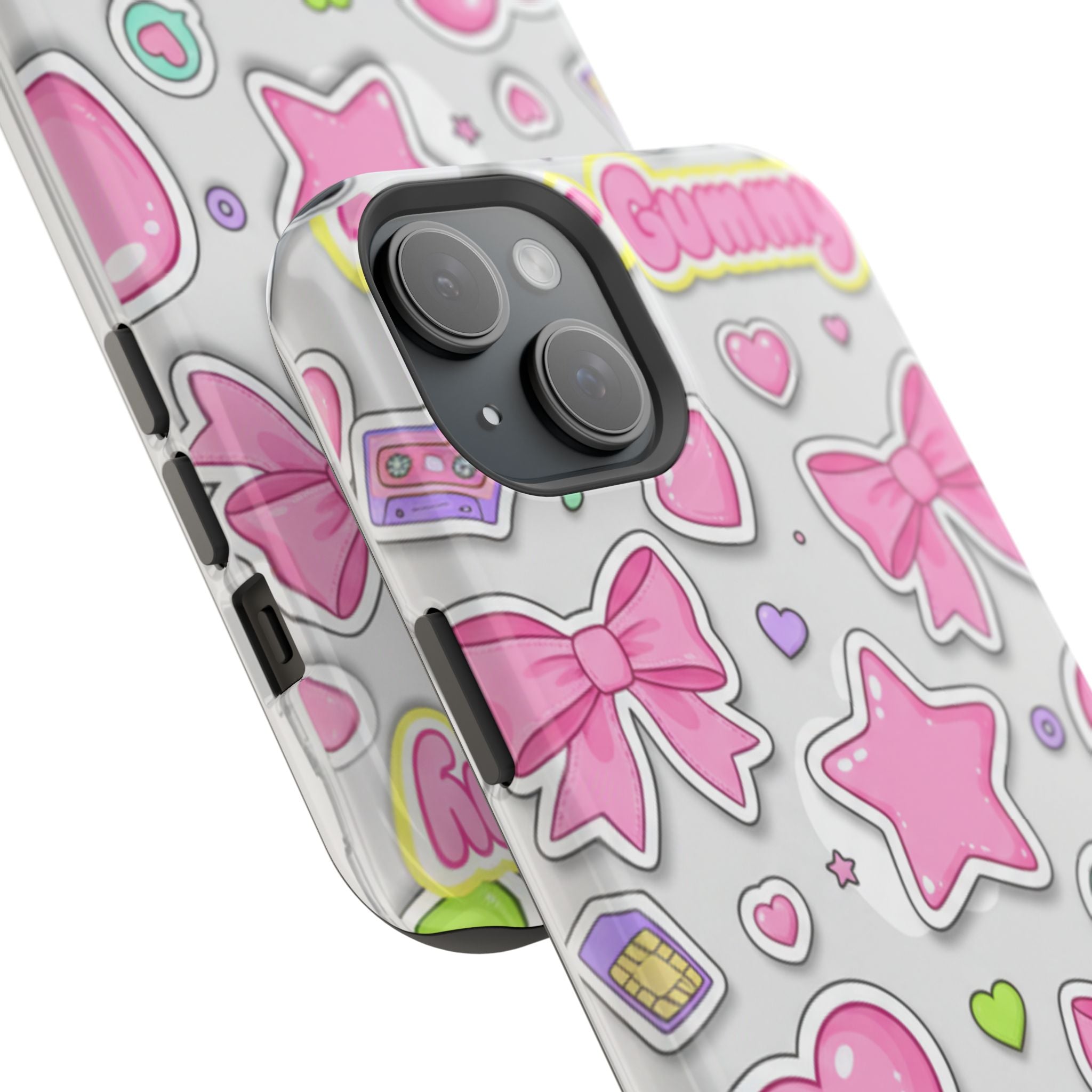 Gimme Gummy Pastel Phone Case — Pink Bows & Lime Hearts Y2K Design