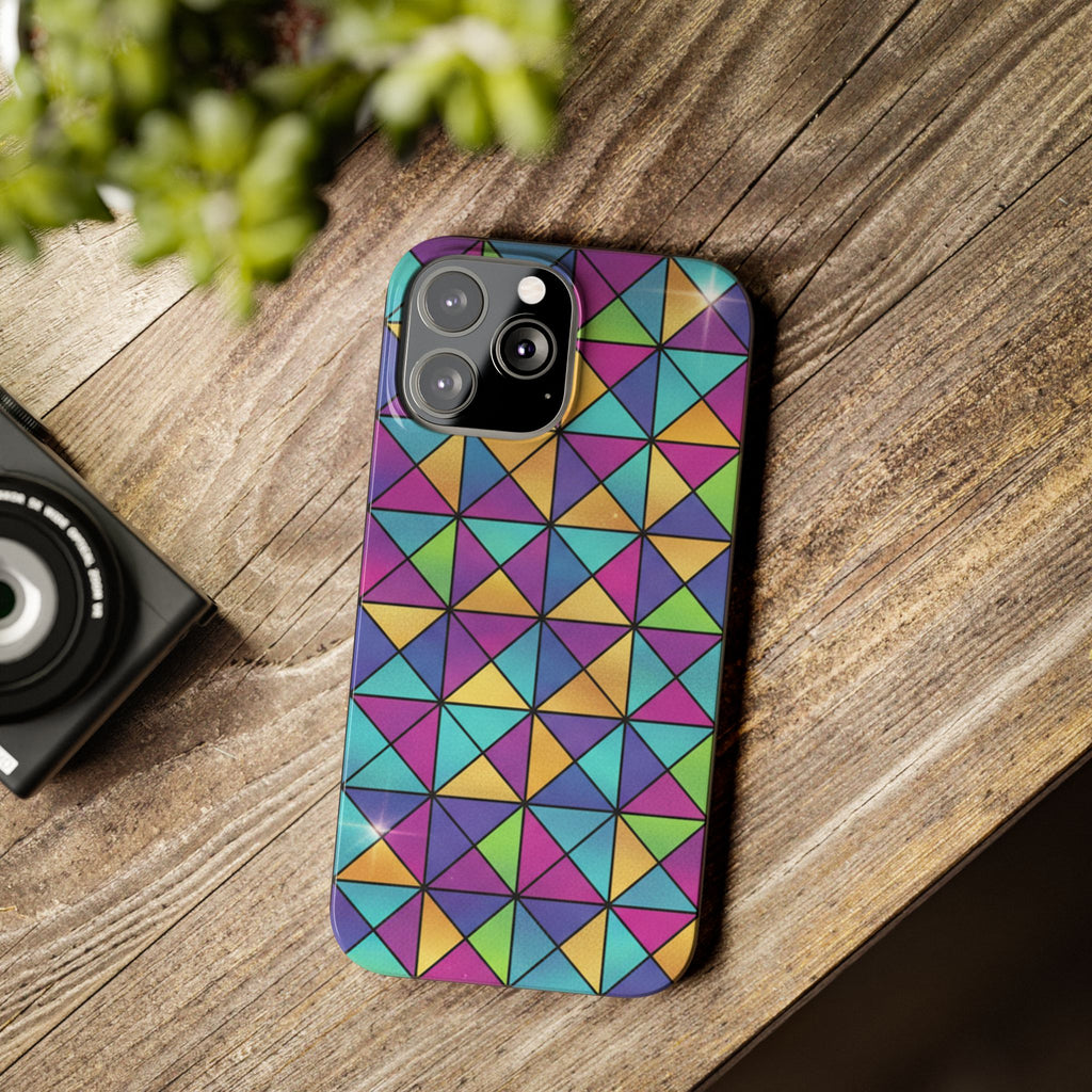 Holographic Iridescent Geometric Phone Case — Rainbow Foil Shard Design