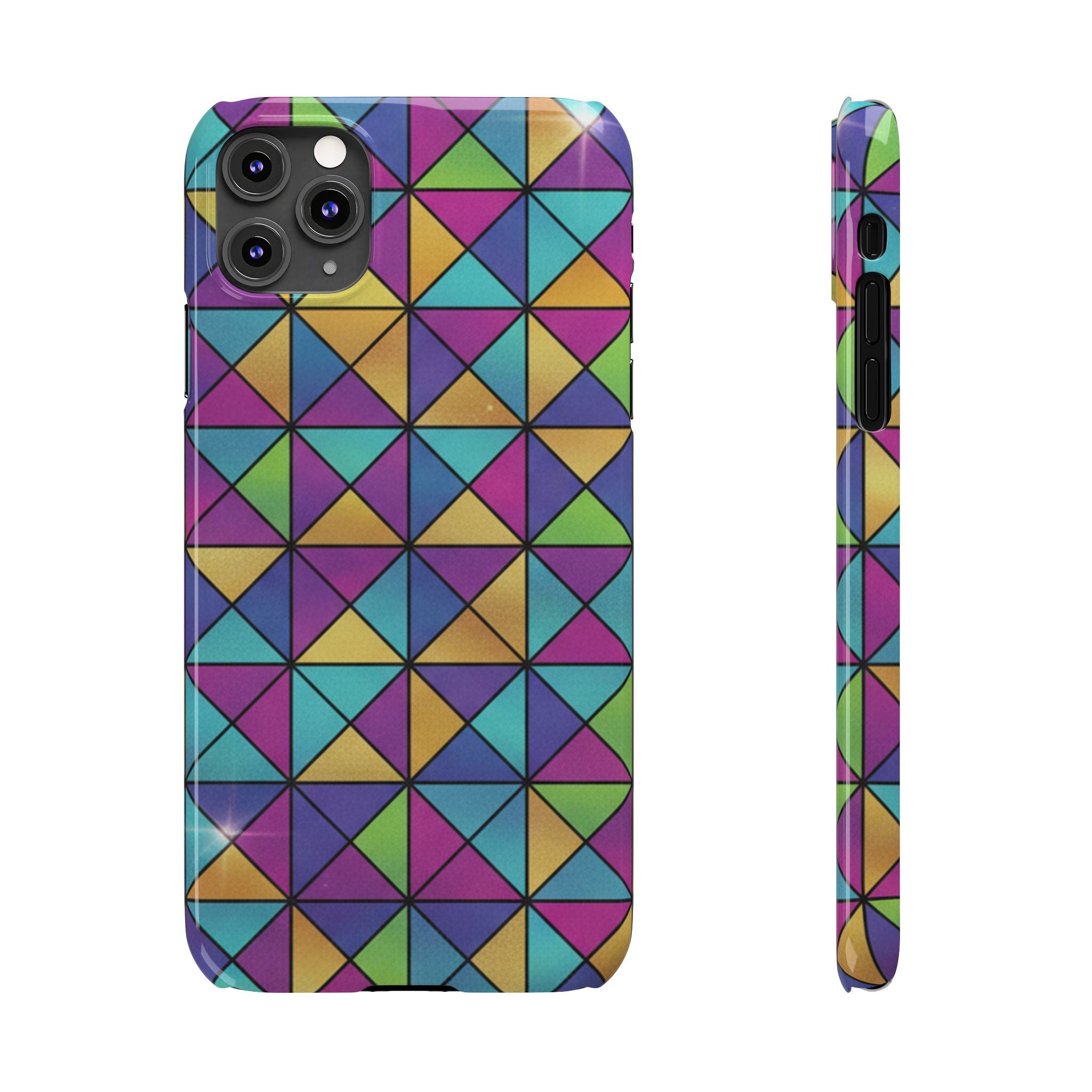 Holographic Iridescent Geometric Phone Case — Rainbow Foil Shard Design