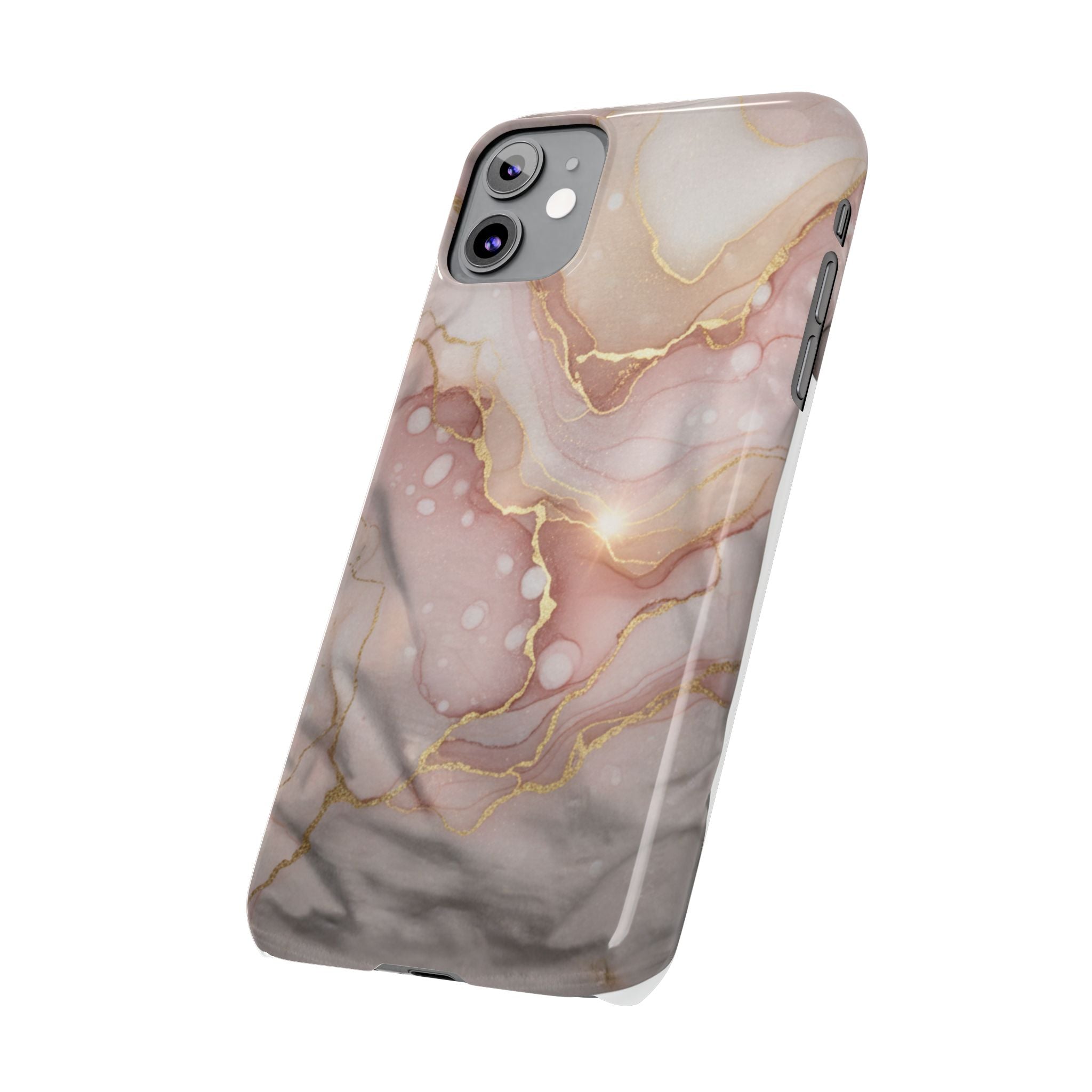 Marble Luxe Slim Phone Case — Pink & Gold Abstract Design