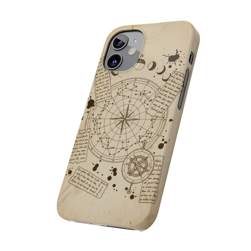 Dark Academia Celestial Map Phone Case — Vintage Fountain Pen Ink & Poetry Design
