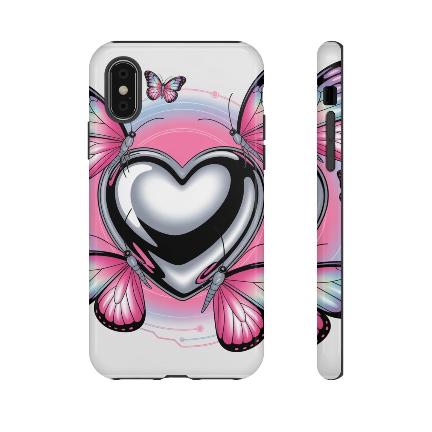 Phone Case - Y2K Aesthetic Chrome Hearts and Butterflies, Cybercore 2000s Vibe