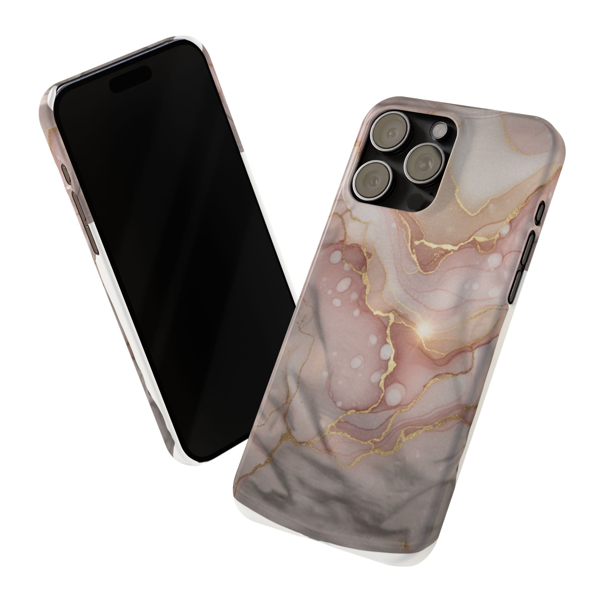 Marble Luxe Slim Phone Case — Pink & Gold Abstract Design