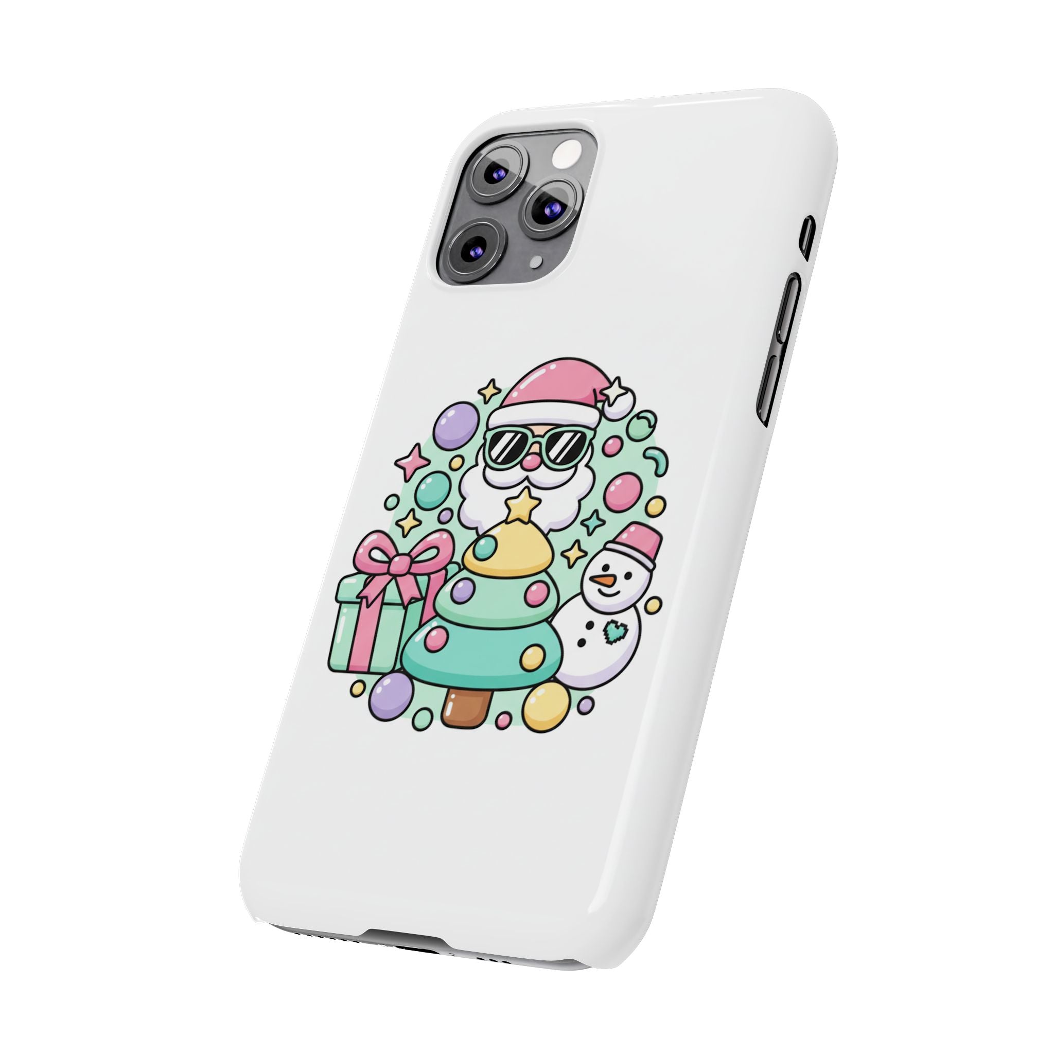Y2K-Inspired Christmas Phone Case — Playful Bubble Icons & Stars