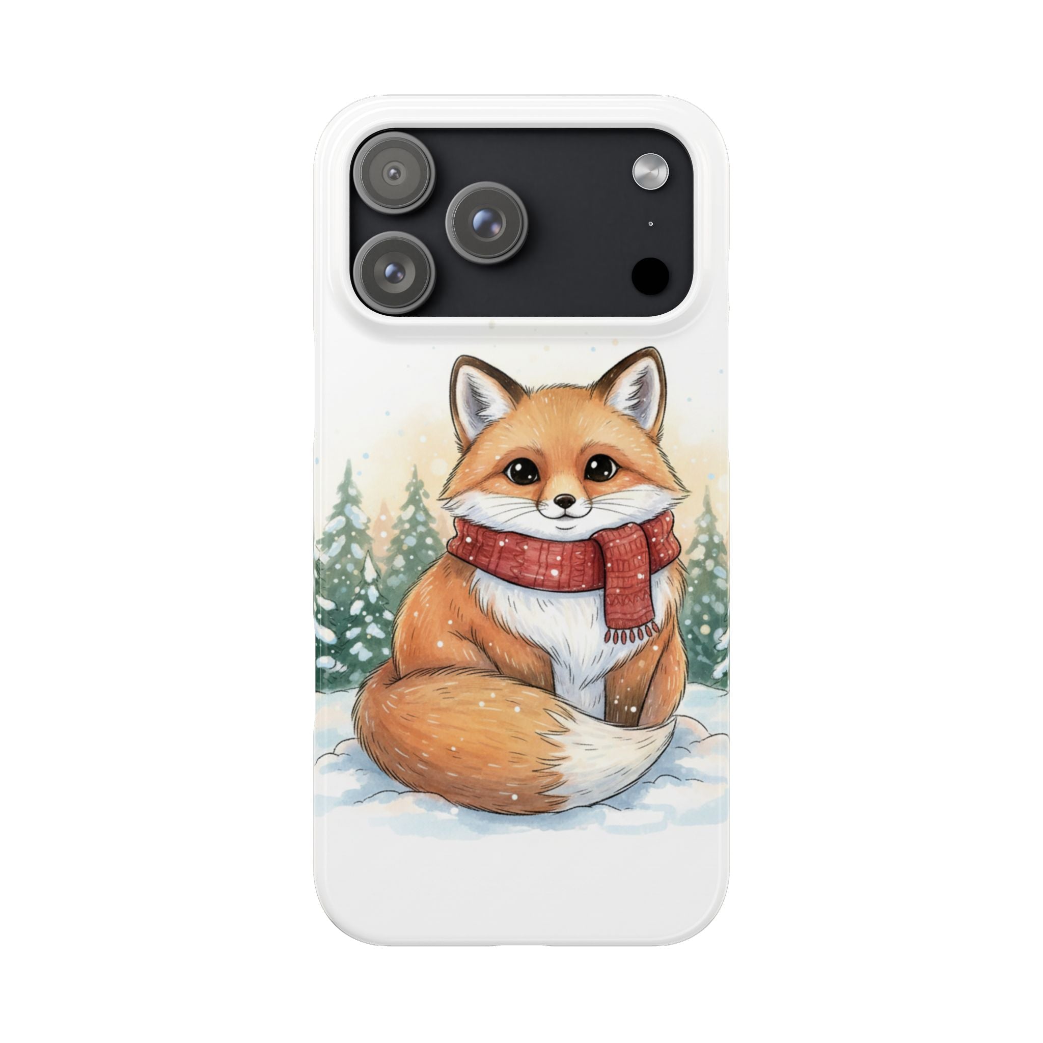 Cute Fluffy Fox Christmas Phone Case — Storybook Winter Fox in Scarf