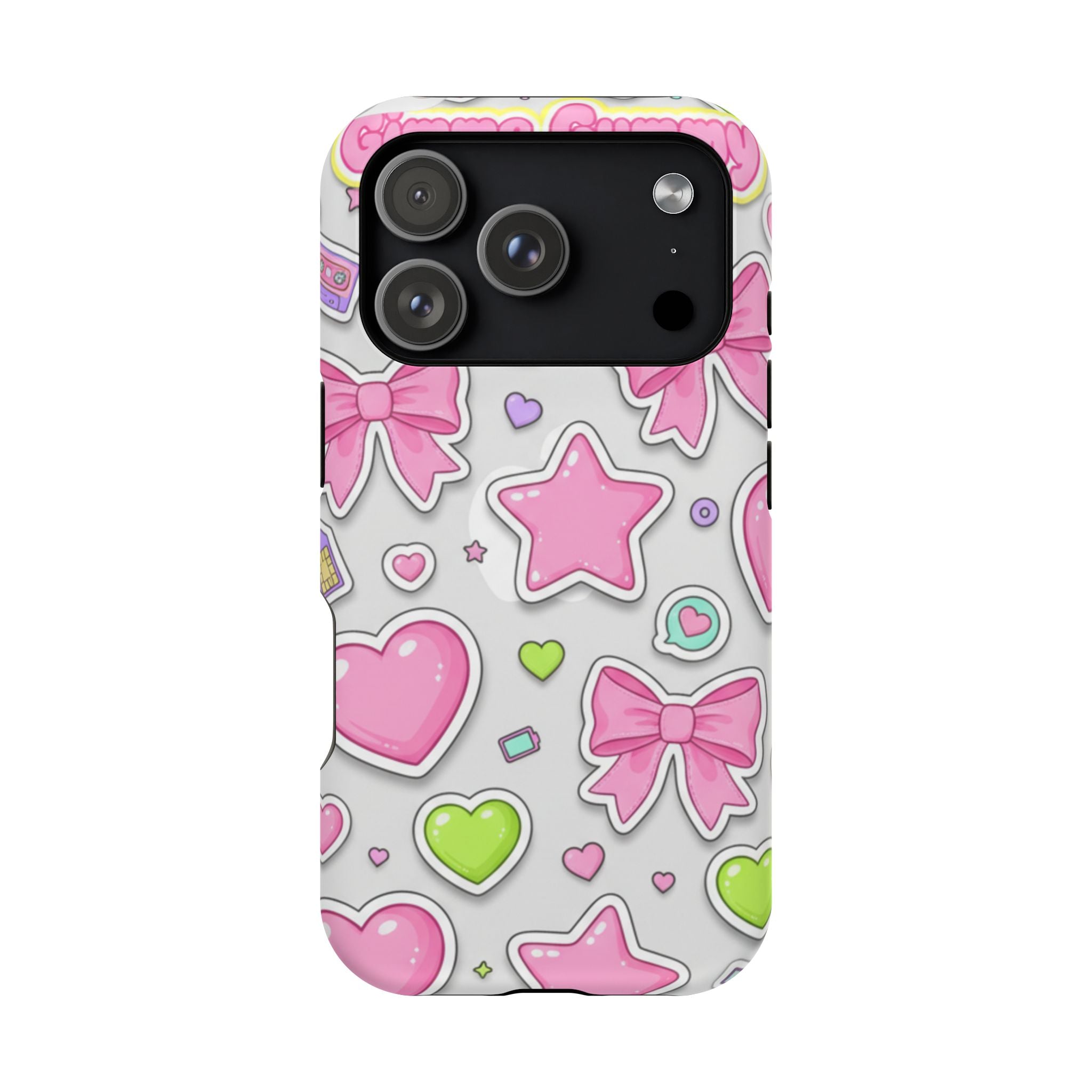Gimme Gummy Pastel Phone Case — Pink Bows & Lime Hearts Y2K Design