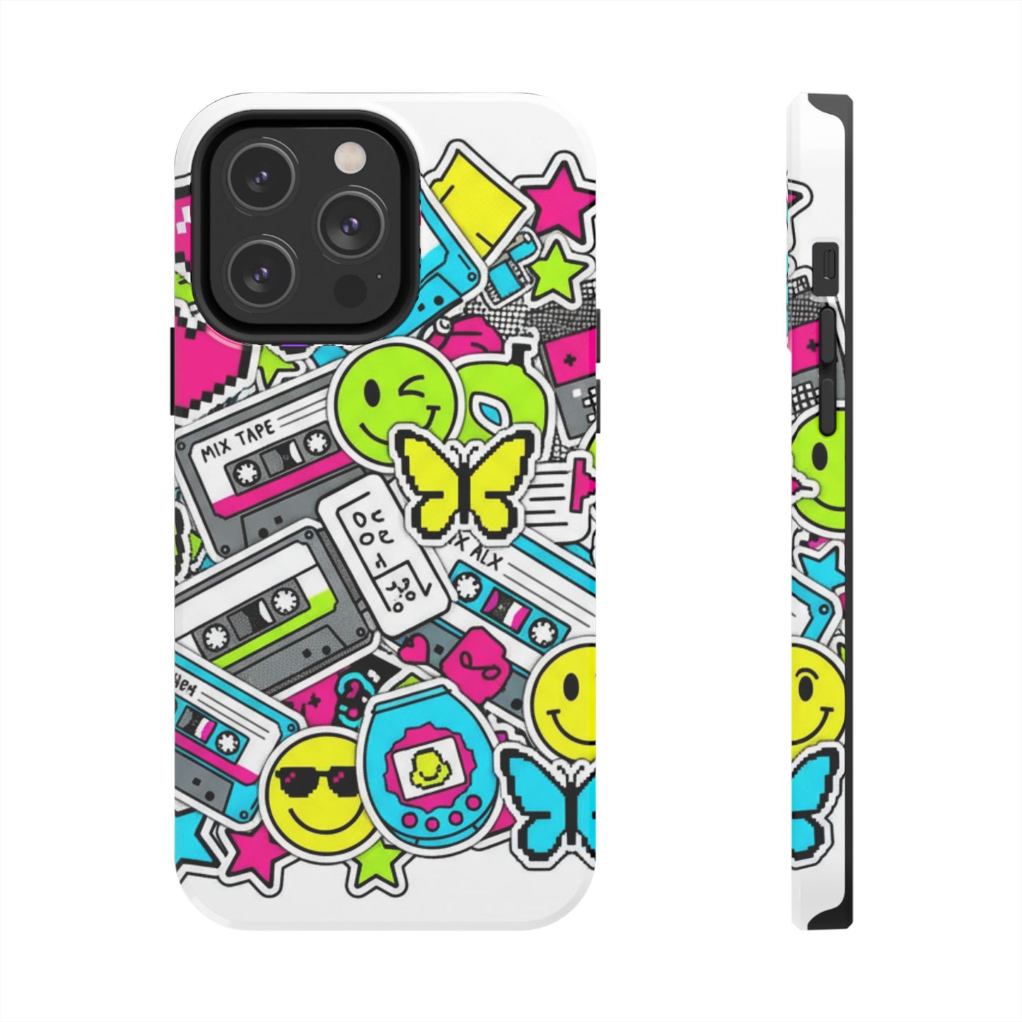 1990s 2000s Sticker Collage Tough Phone Case | Retro Tamagotchi Pixel Art Nostalgia