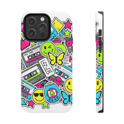 1990s 2000s Sticker Collage Tough Phone Case | Retro Tamagotchi Pixel Art Nostalgia