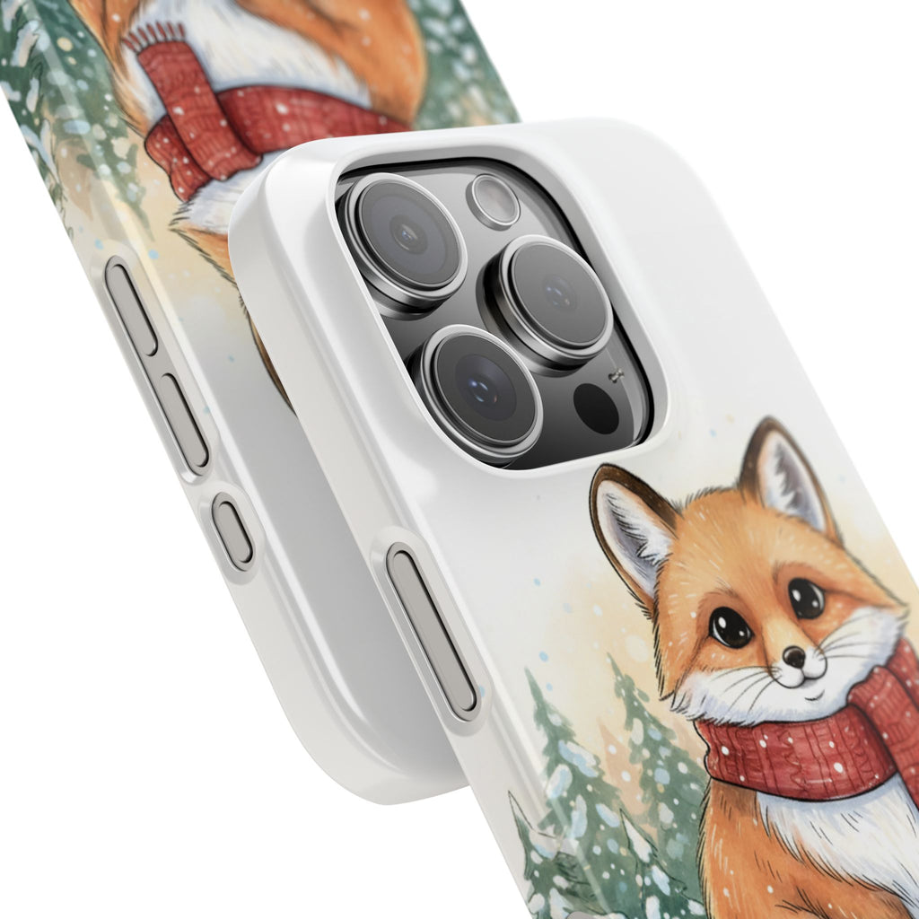 Cute Fluffy Fox Christmas Phone Case — Storybook Winter Fox in Scarf