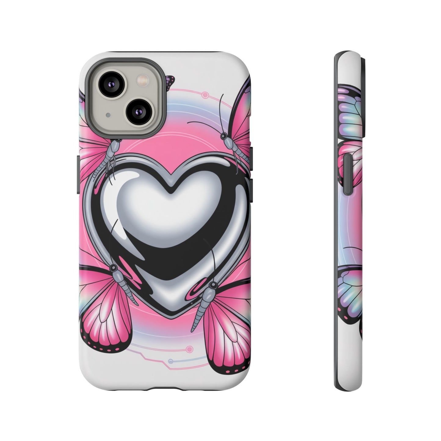 Phone Case - Y2K Aesthetic Chrome Hearts and Butterflies, Cybercore 2000s Vibe