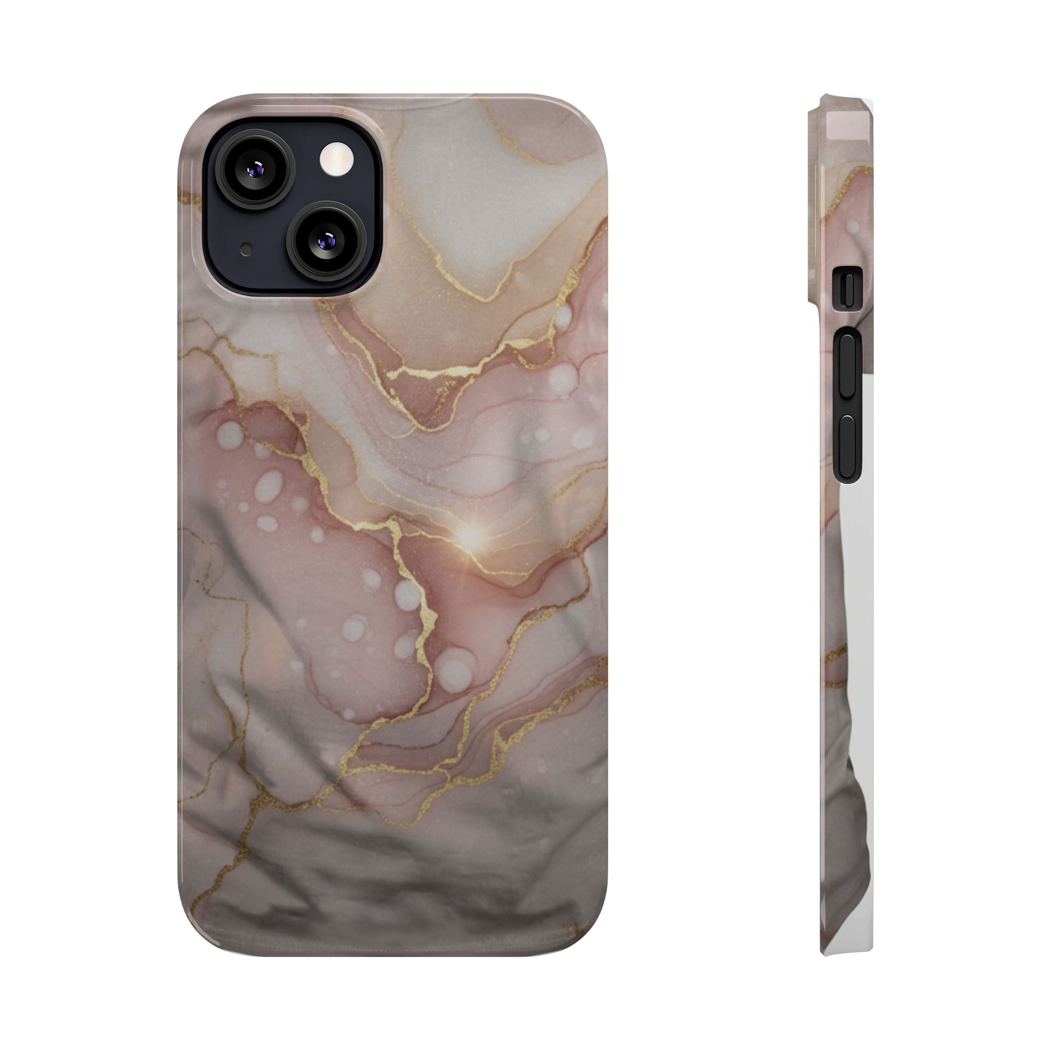 Marble Luxe Slim Phone Case — Pink & Gold Abstract Design