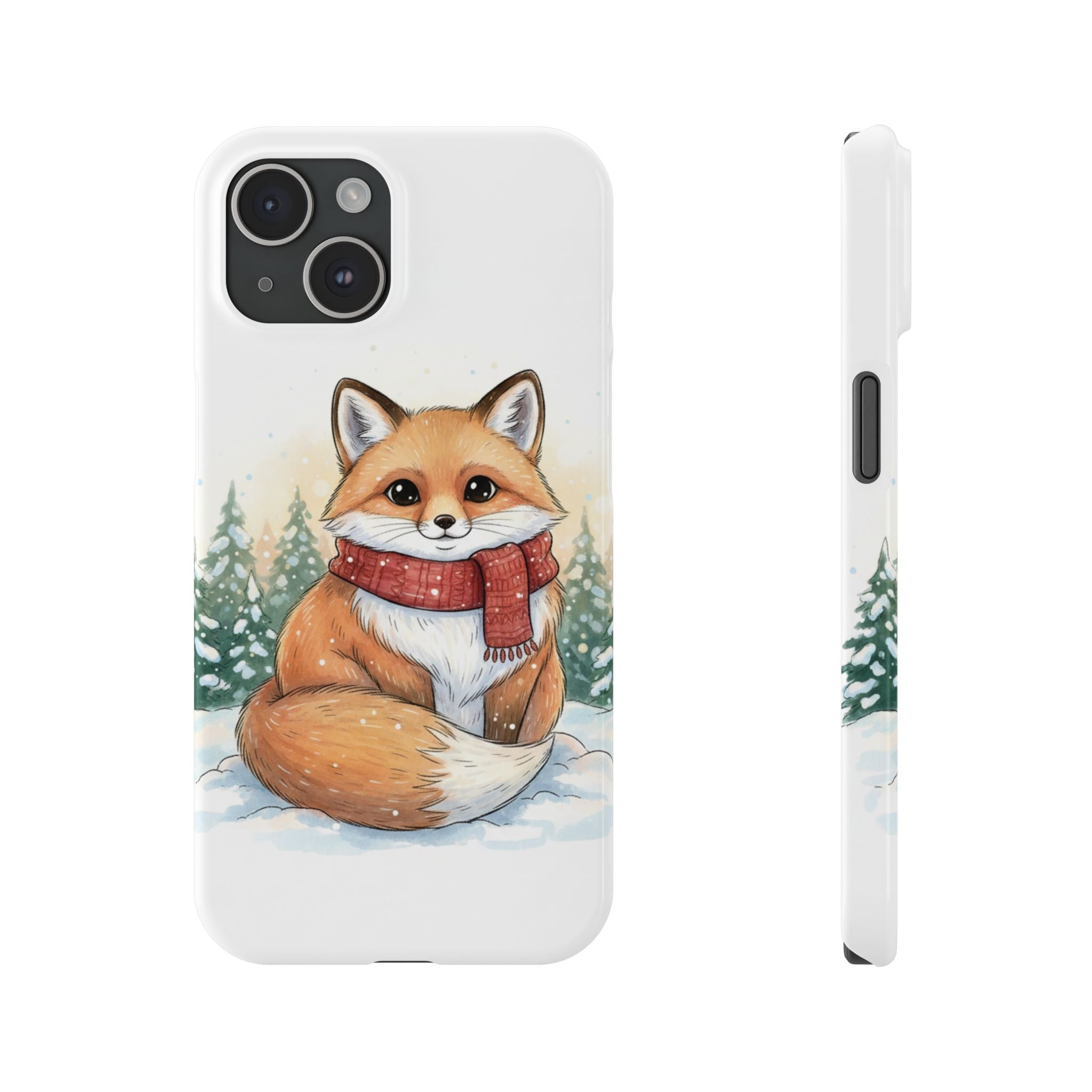 Cute Fluffy Fox Christmas Phone Case — Storybook Winter Fox in Scarf