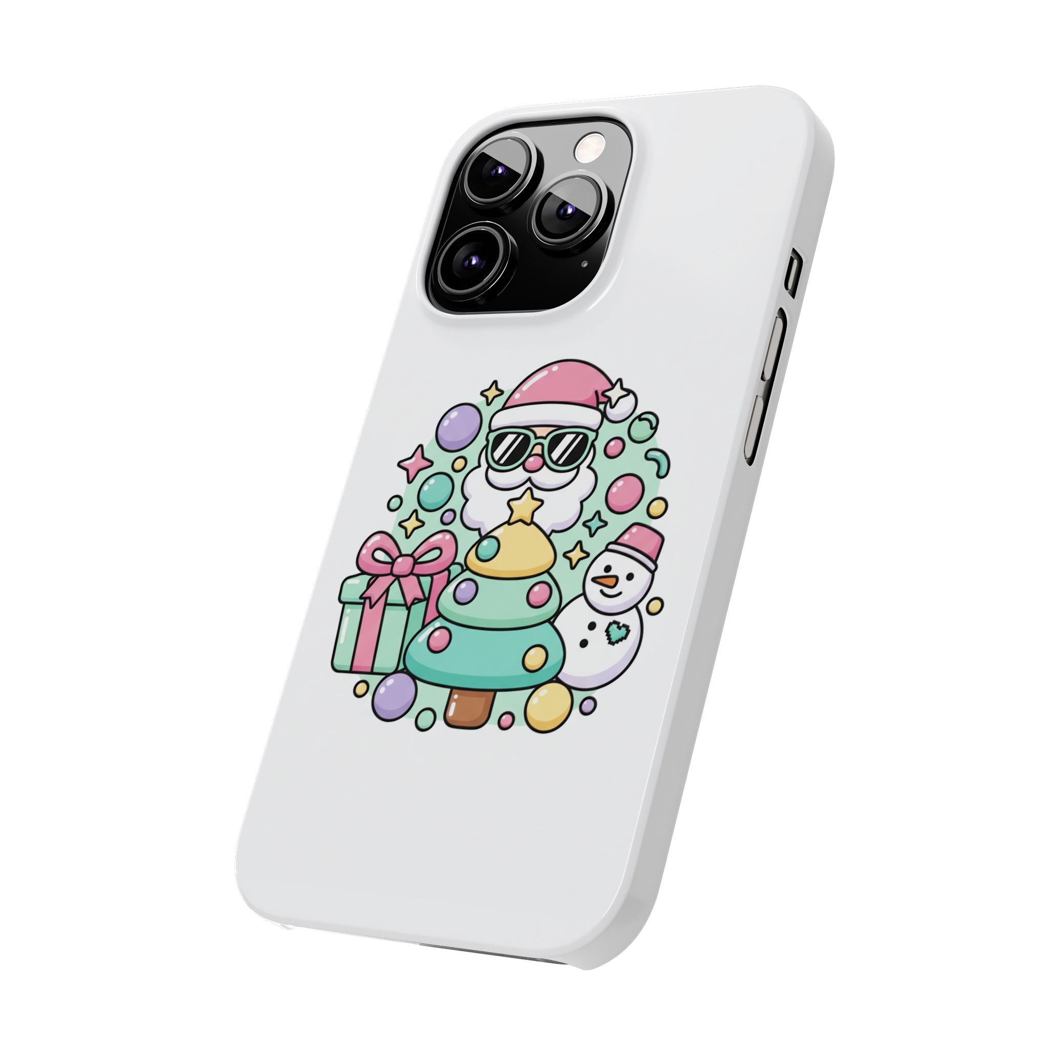 Y2K-Inspired Christmas Phone Case — Playful Bubble Icons & Stars