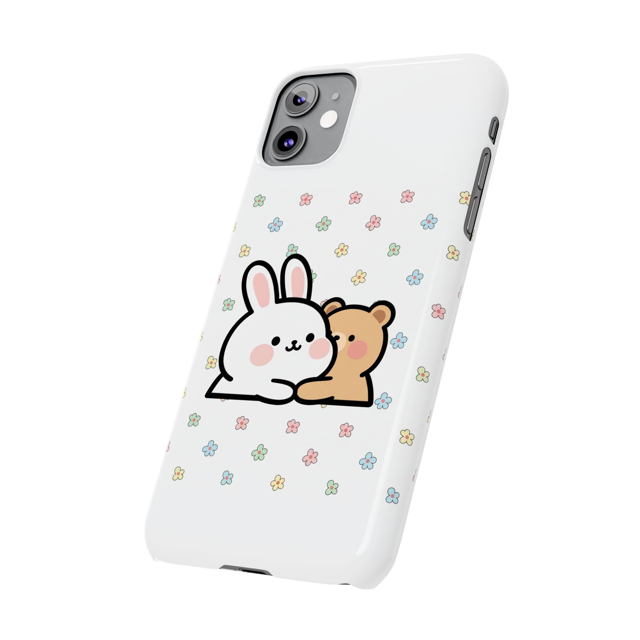 Bunny & Bear Besties: Kawaii Minimalist Doodle Phone Case | Soft Aesthetic Japanese Art Tech Accessory