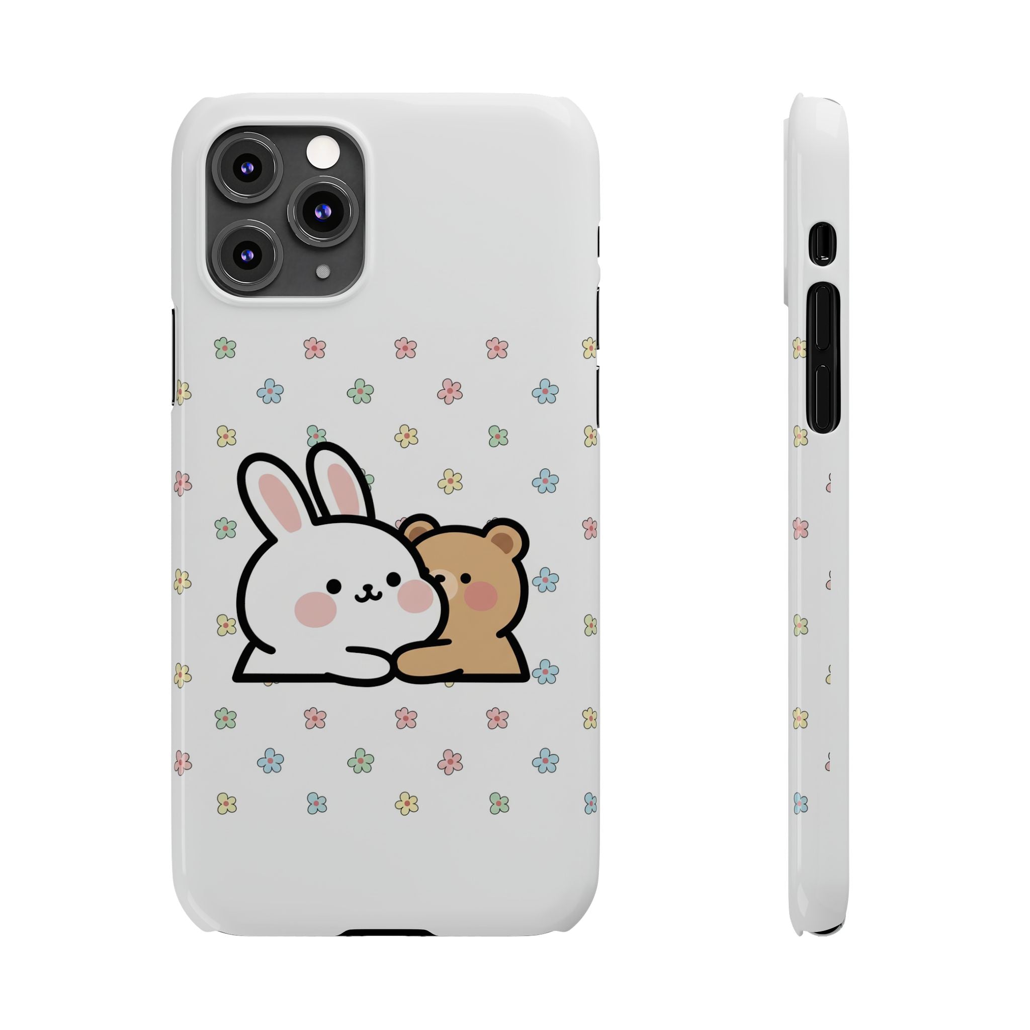 Bunny & Bear Besties: Kawaii Minimalist Doodle Phone Case | Soft Aesthetic Japanese Art Tech Accessory