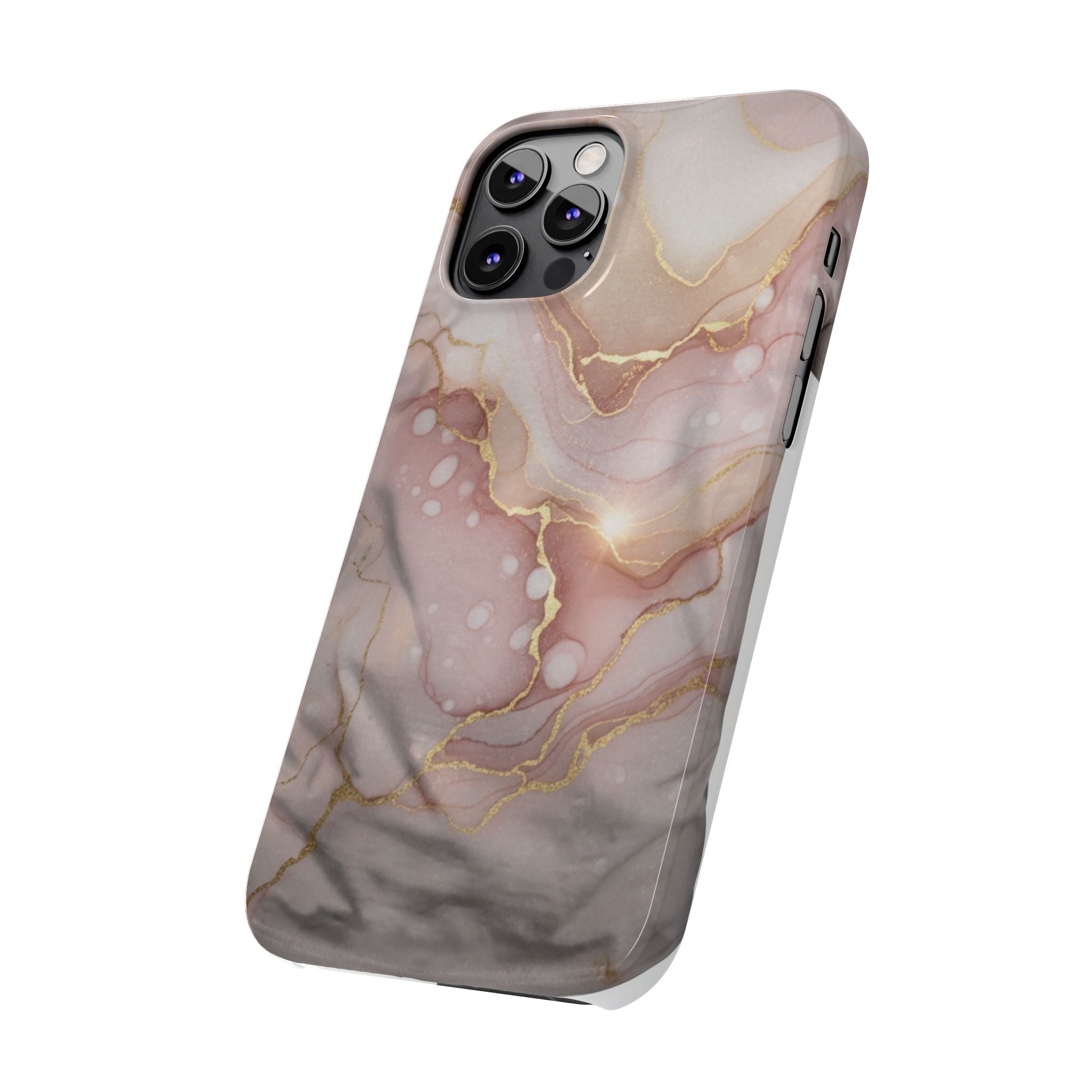 Marble Luxe Slim Phone Case — Pink & Gold Abstract Design